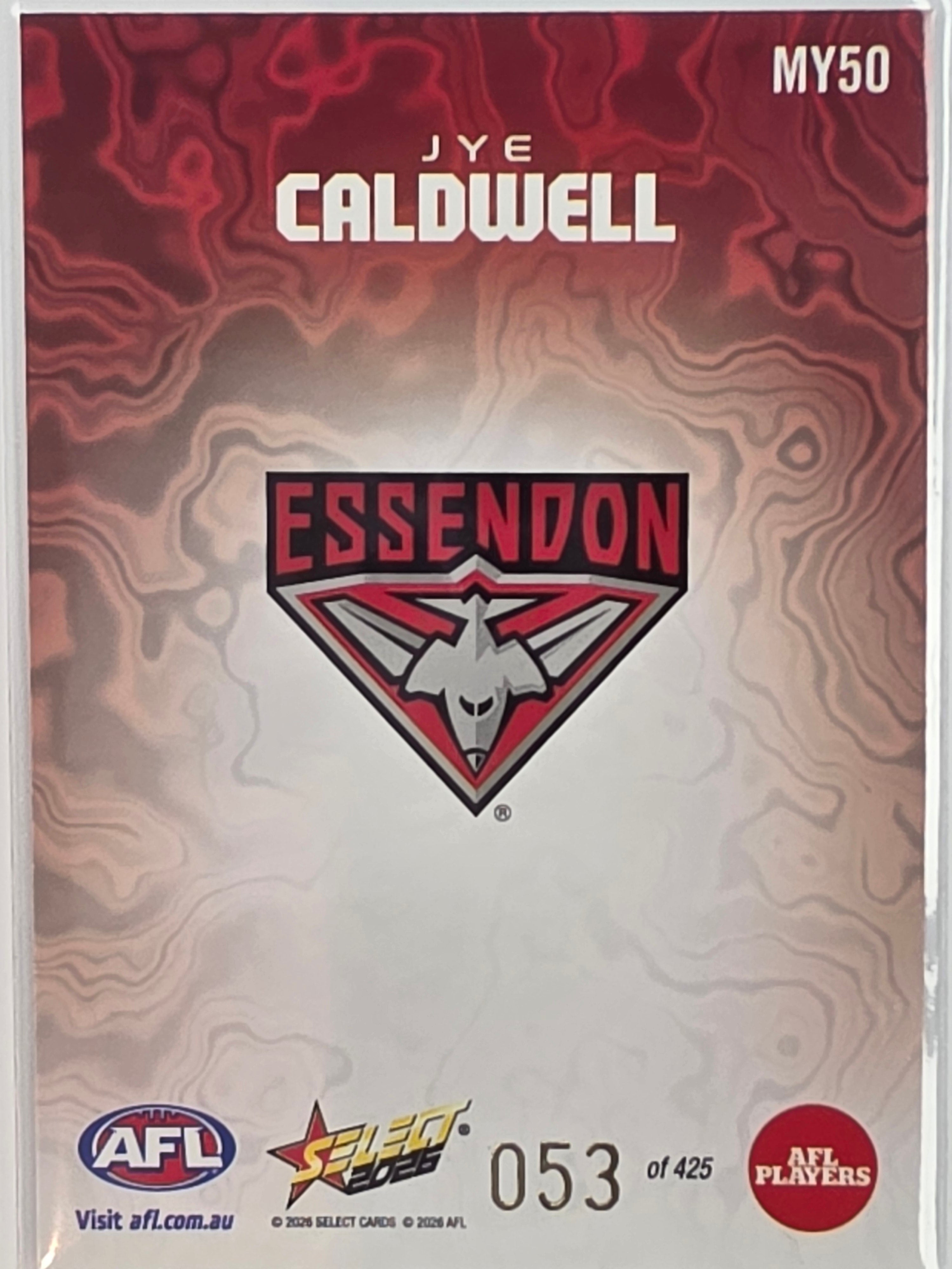 2026 AFL Footy Stars Mercury Team Colours MY50 #053/425 Jye Caldwell - Essendon Bombers