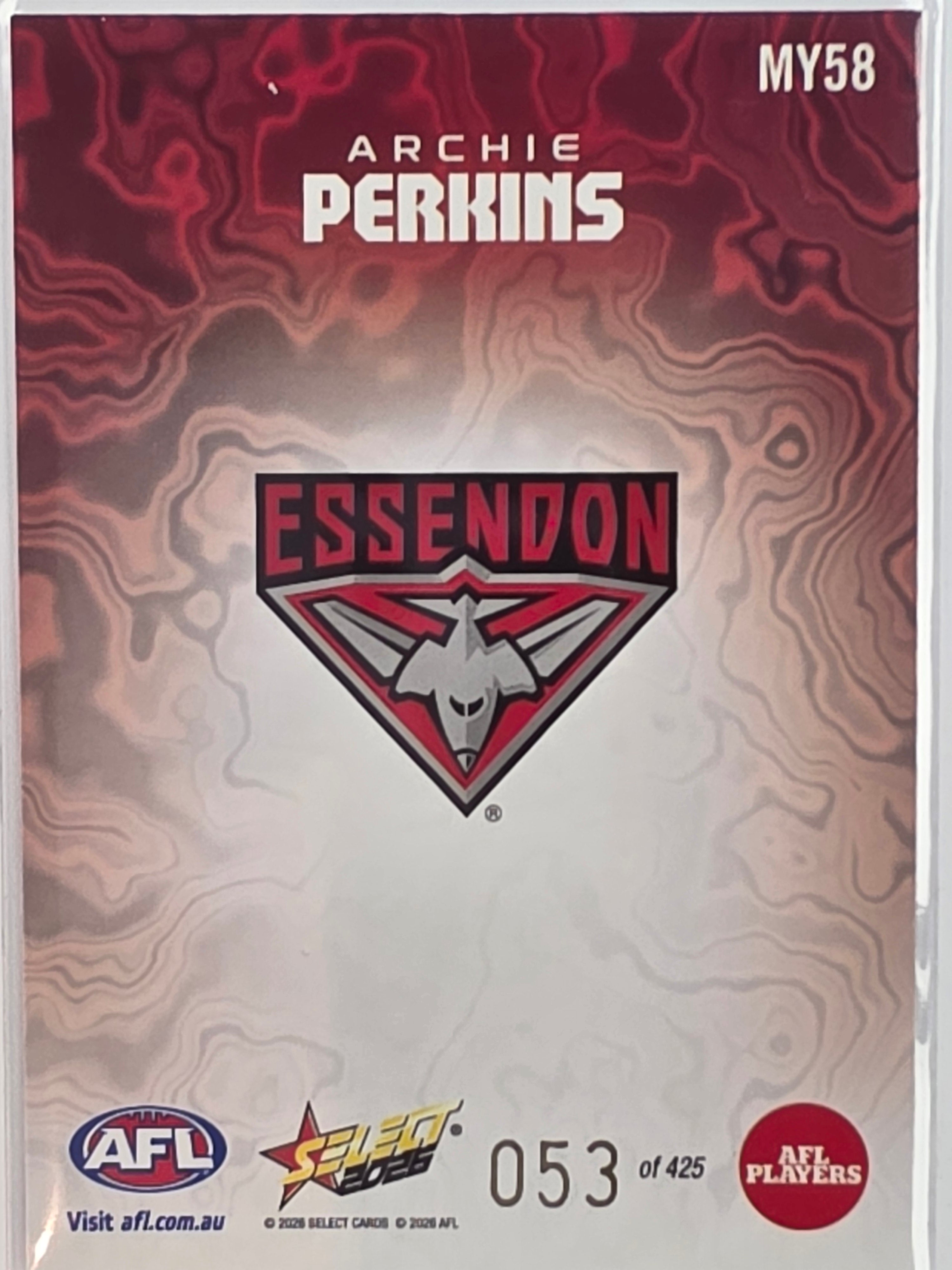2026 AFL Footy Stars Mercury Team Colours MY58 #053/425 Archie Perkins - Essendon Bombers