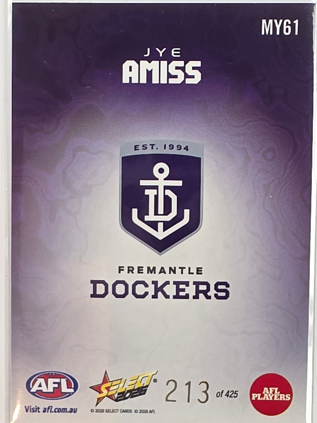 2026 AFL Footy Stars Mercury Team Colours MY61 #213/425 Jye Amiss - Fremantle Dockers