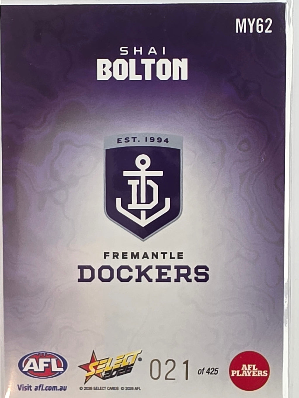 2026 AFL Footy Stars Mercury Team Colours MY62 #021/425 Shai Bolton - Fremantle Dockers