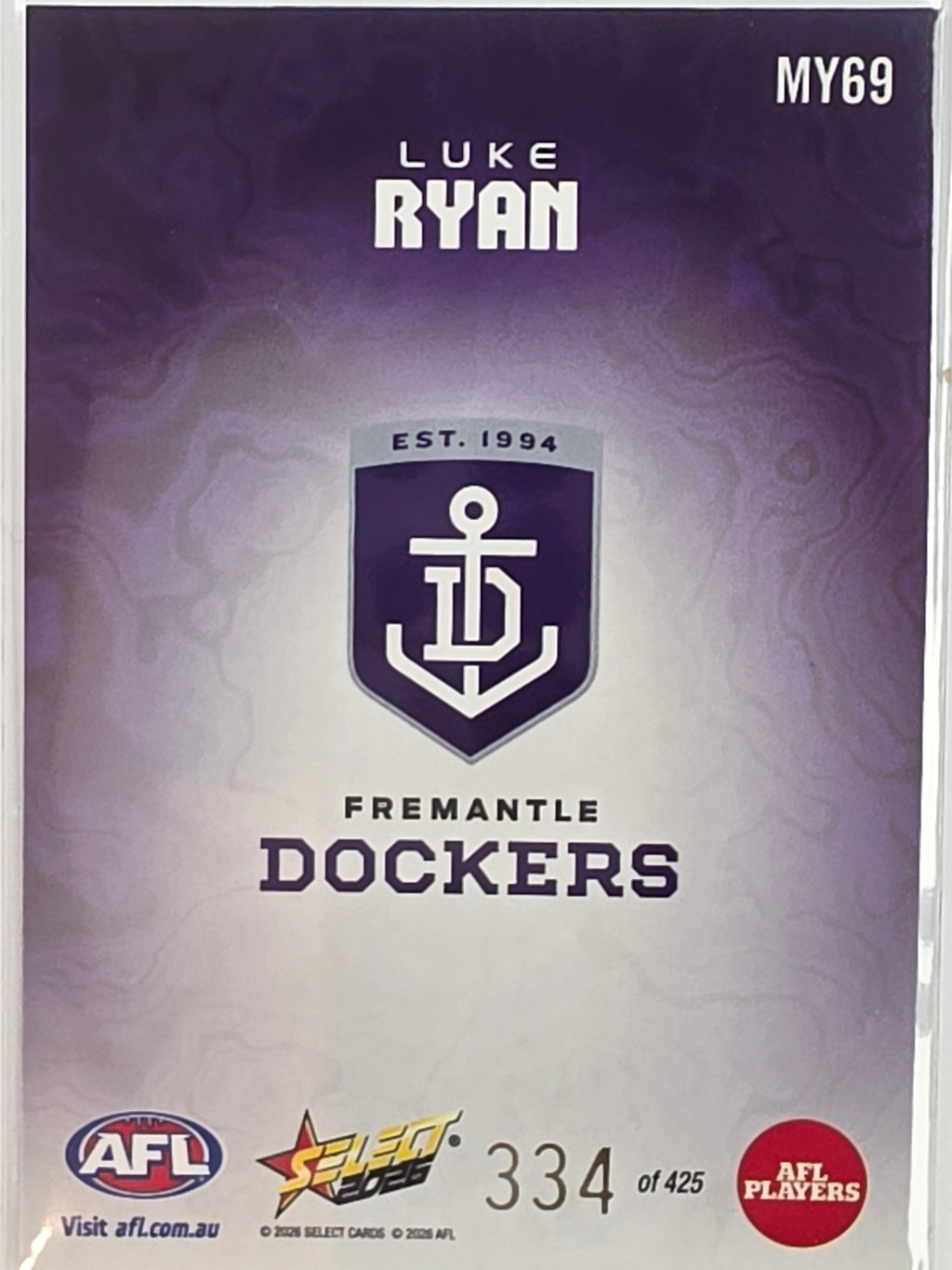 2026 AFL Footy Stars Mercury Team Colours MY69 #334/425 Luke Ryan - Fremantle Dockers