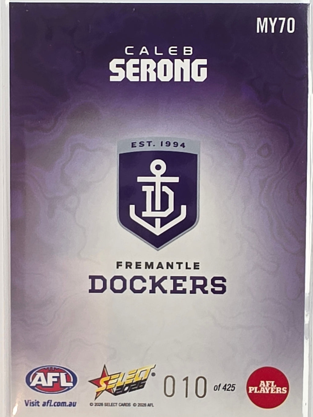 2026 AFL Footy Stars Mercury Team Colours MY70 #010/425 Caleb Serong - Fremantle Dockers