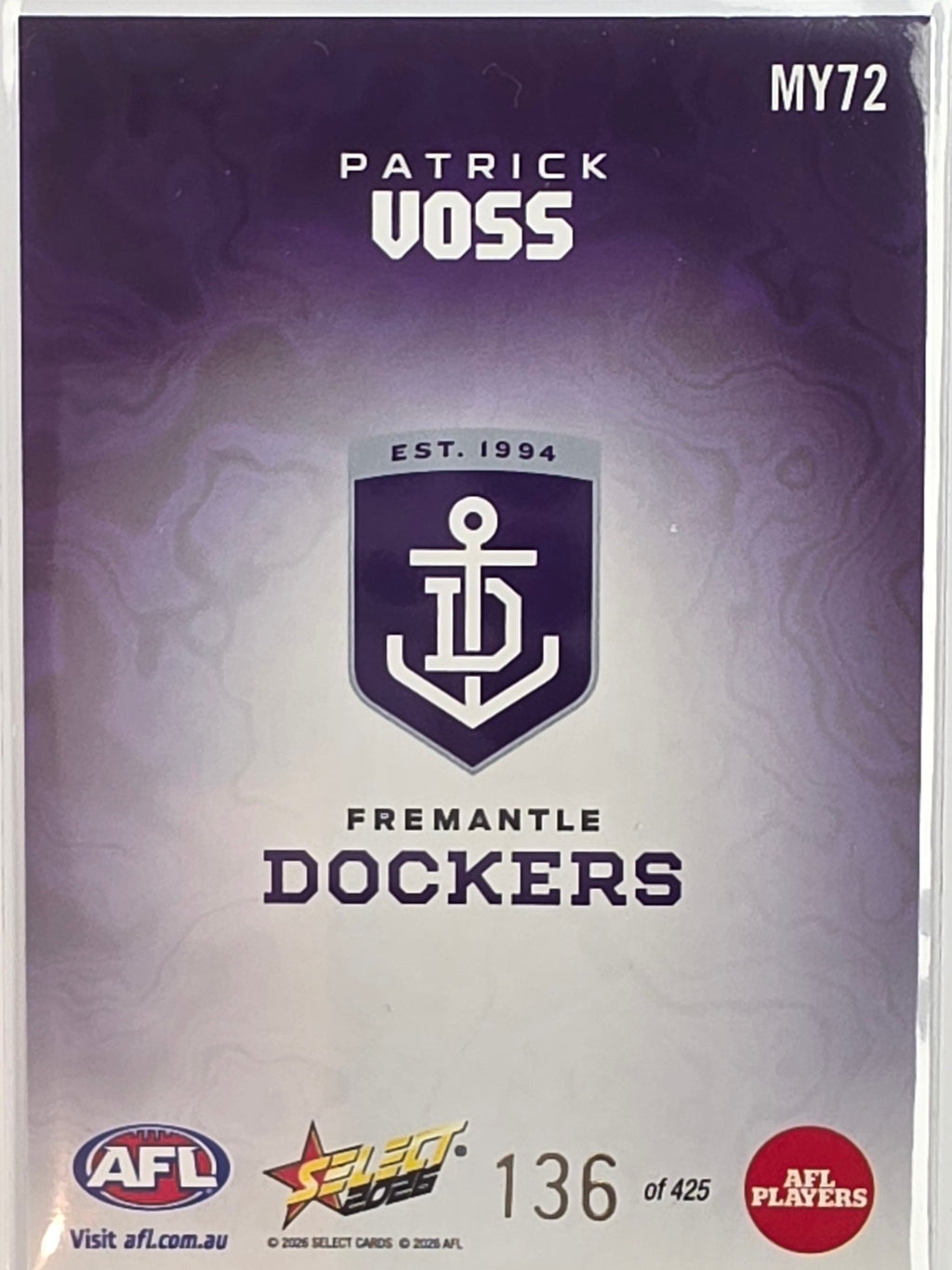 2026 AFL Footy Stars Mercury Team Colours MY72 #136/425 Patrick Voss - Fremantle Dockers