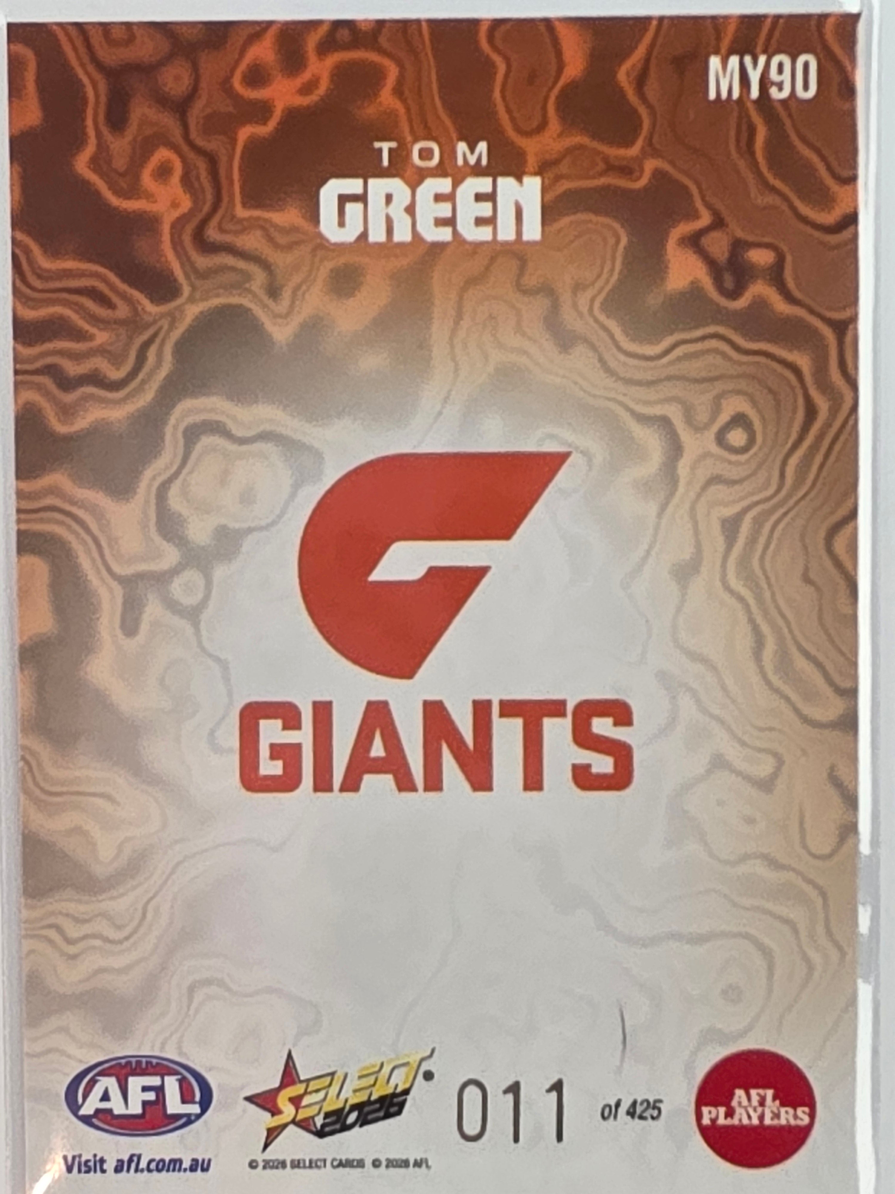 2026 AFL Footy Stars Mercury Team Colours MY9 #011/425 Tom Green - GWS Giants