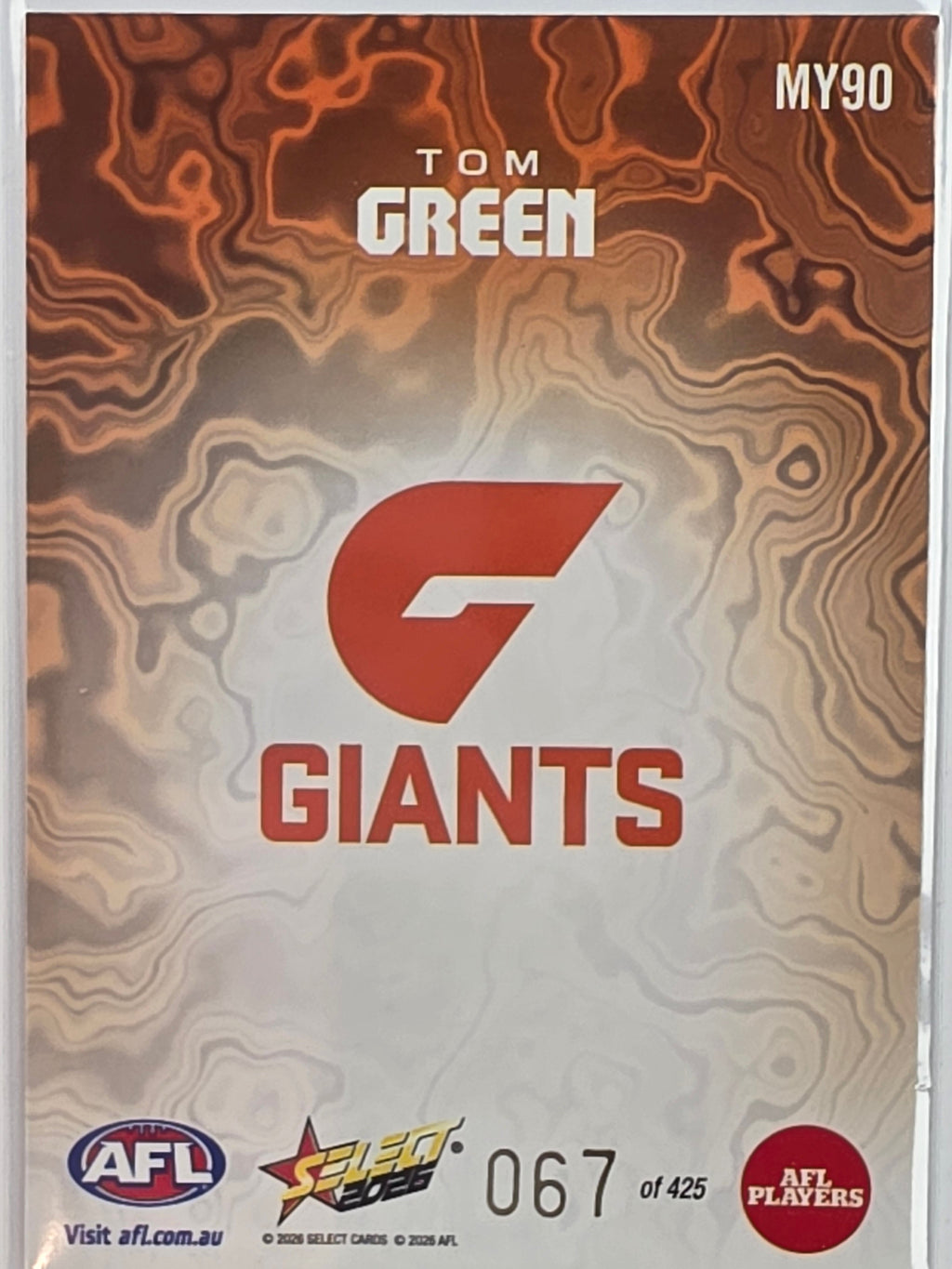 2026 AFL Footy Stars Mercury Team Colours MY9 #067/425 Tom Green - GWS Giants