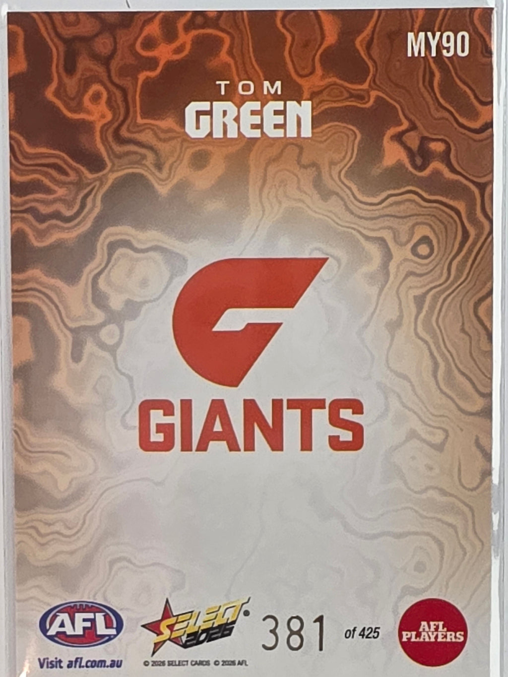 2026 AFL Footy Stars Mercury Team Colours MY9 #381/425 Tom Green - GWS Giants