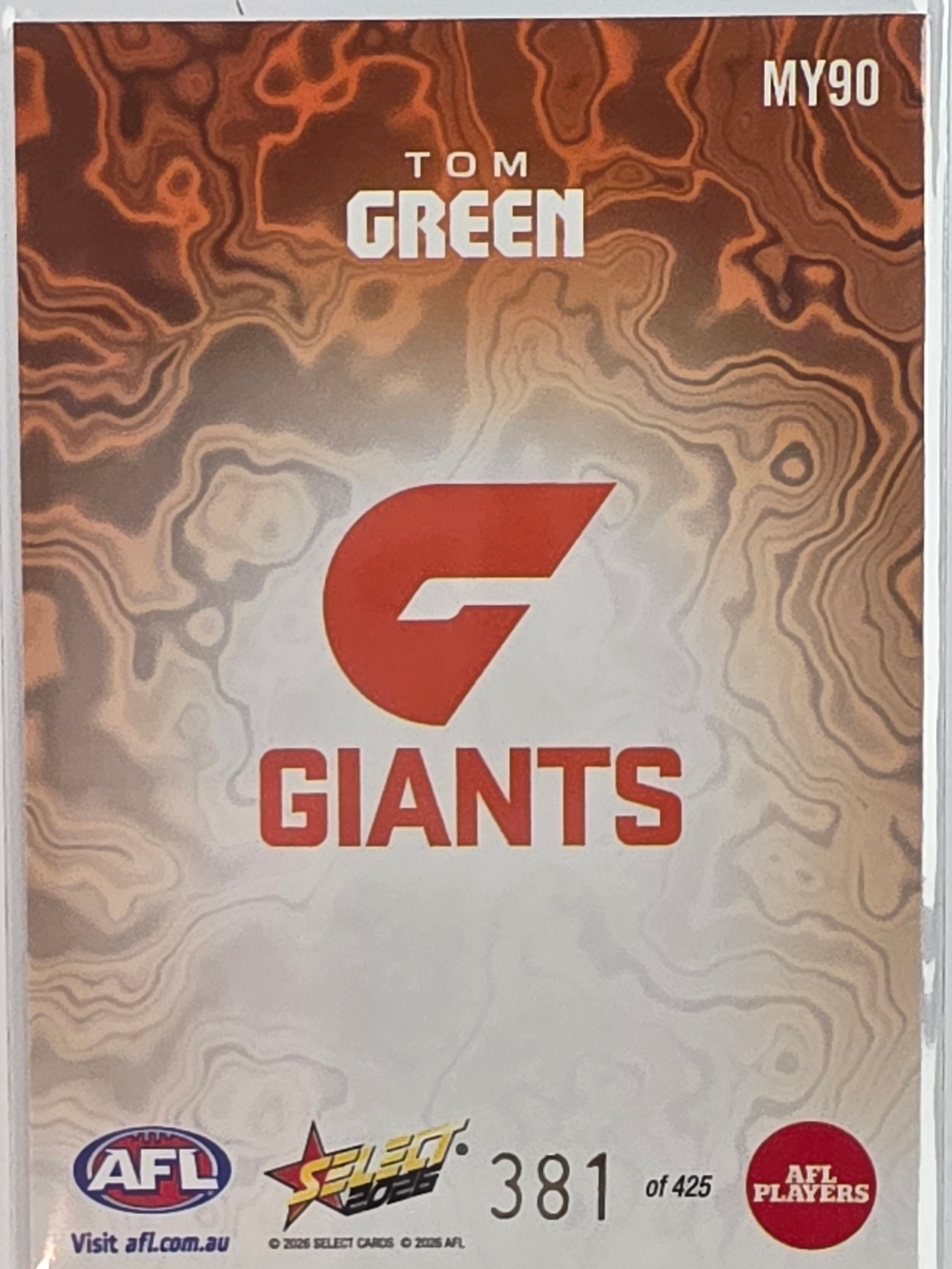 2026 AFL Footy Stars Mercury Team Colours MY9 #381/425 Tom Green - GWS Giants