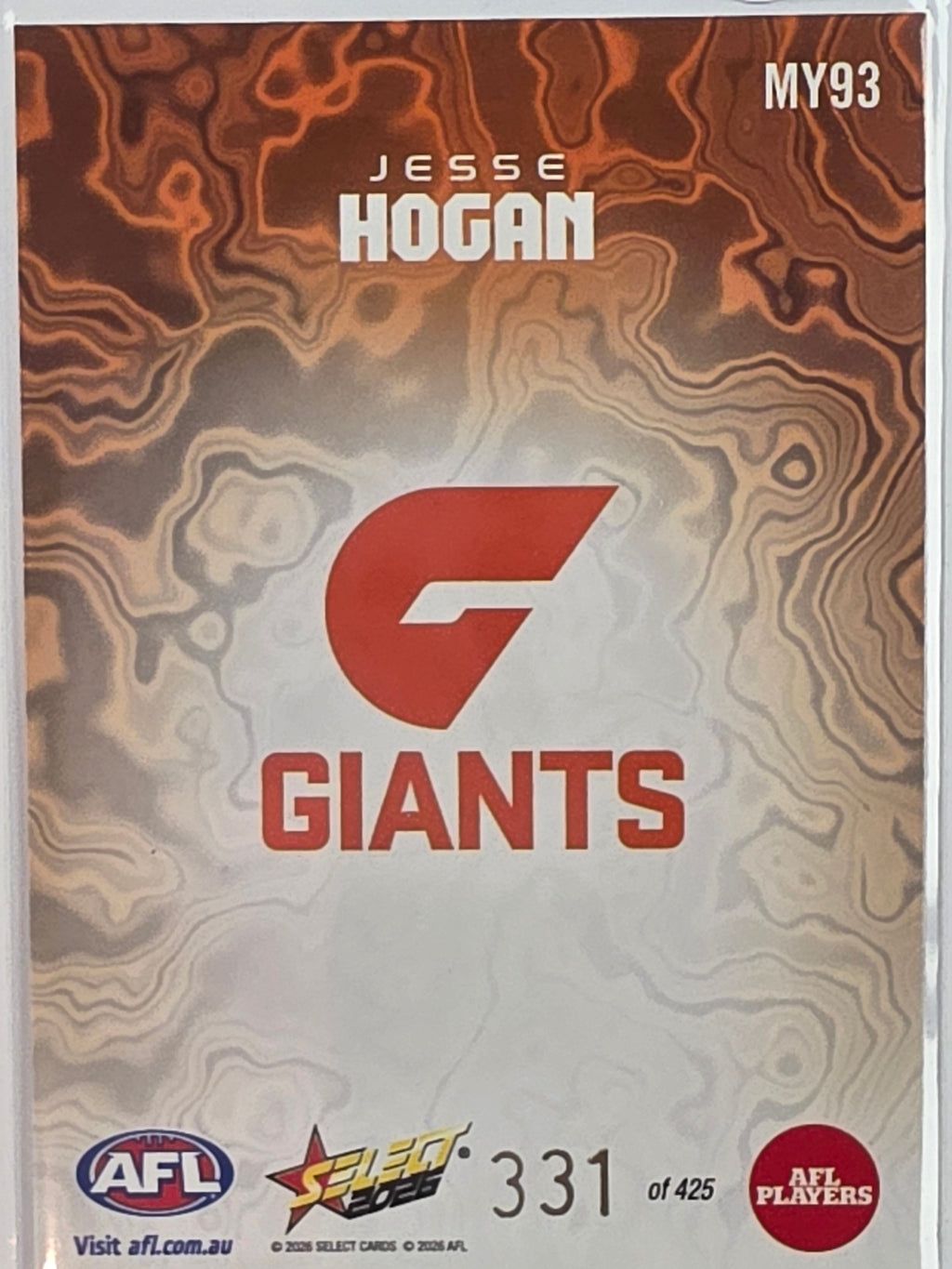 2026 AFL Footy Stars Mercury Team Colours MY93 #331/425 Jesse Hogan - GWS Giants