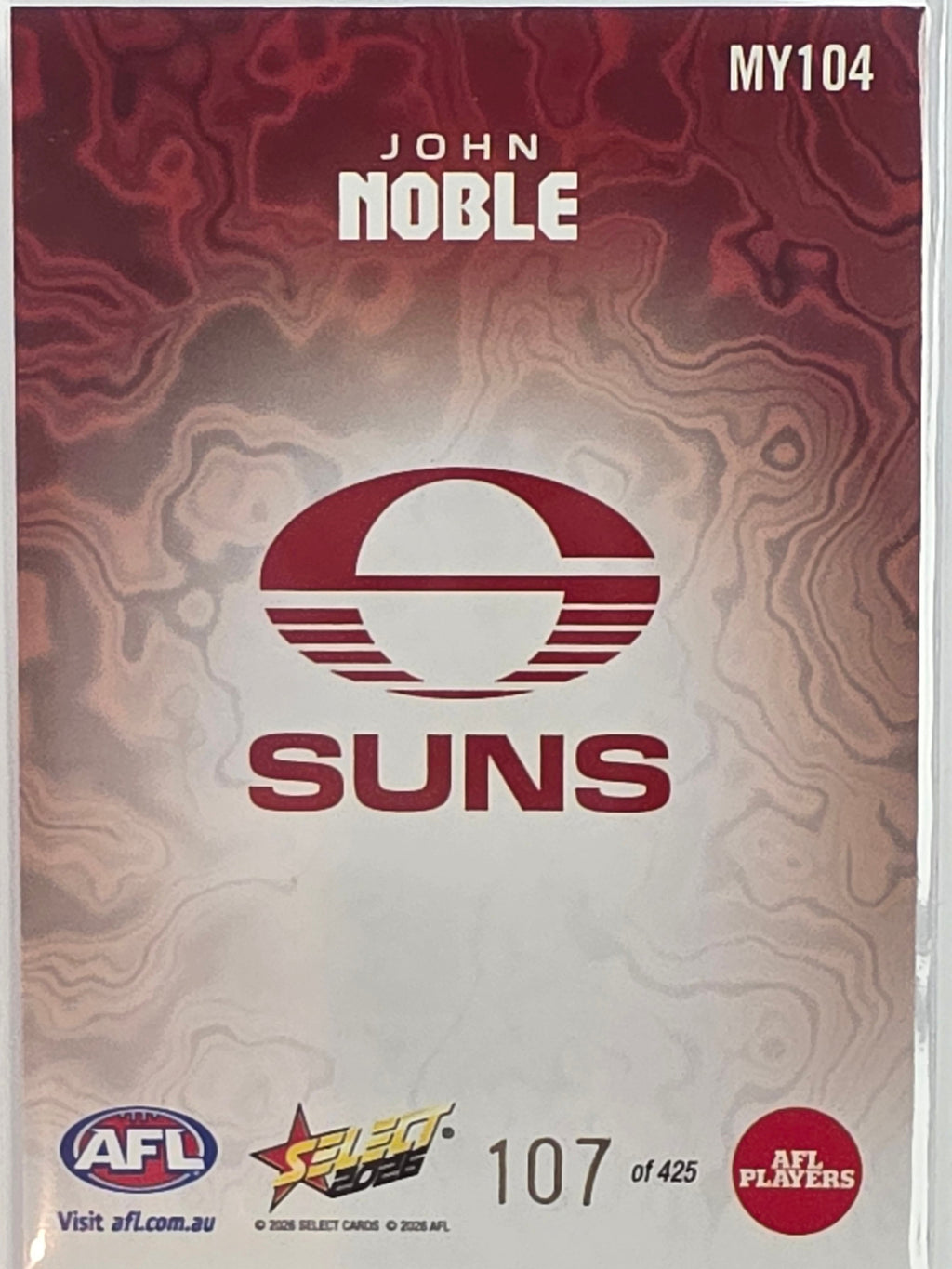 2026 AFL Footy Stars Mercury Team Colours MY104 #107/425 John Noble - Gold Coast Suns