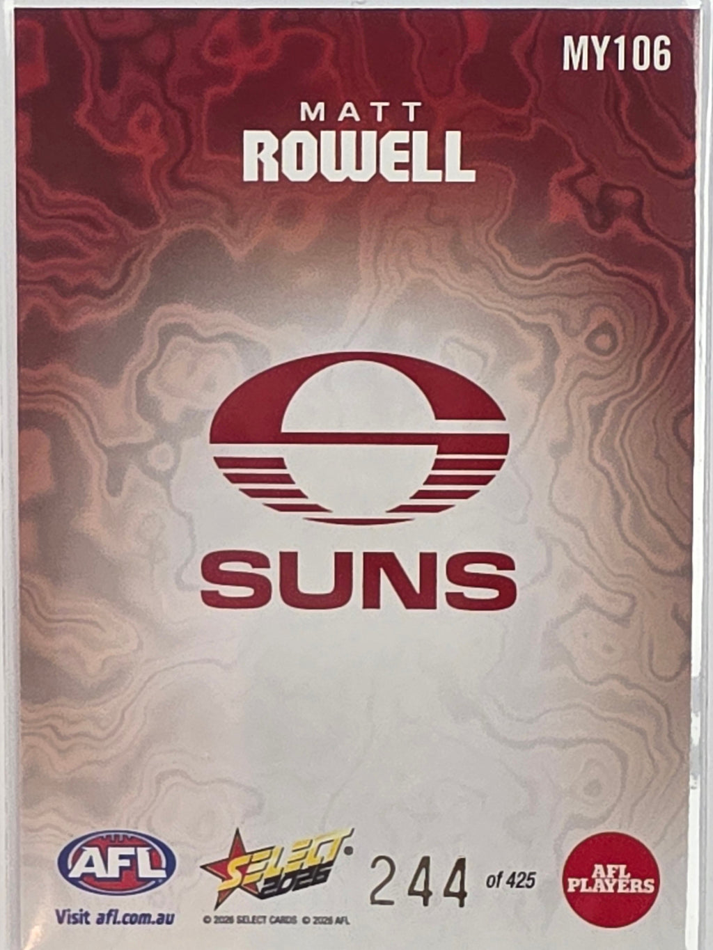 2026 AFL Footy Stars Mercury Team Colours MY106 #244/425 Matt Rowell - Gold Coast Suns