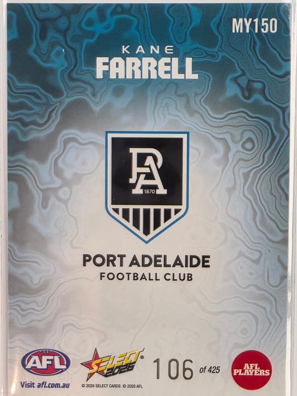 2026 AFL Footy Stars Mercury Team Colours MY150 #106/425 Kane Farrell - Port Adelaide Power