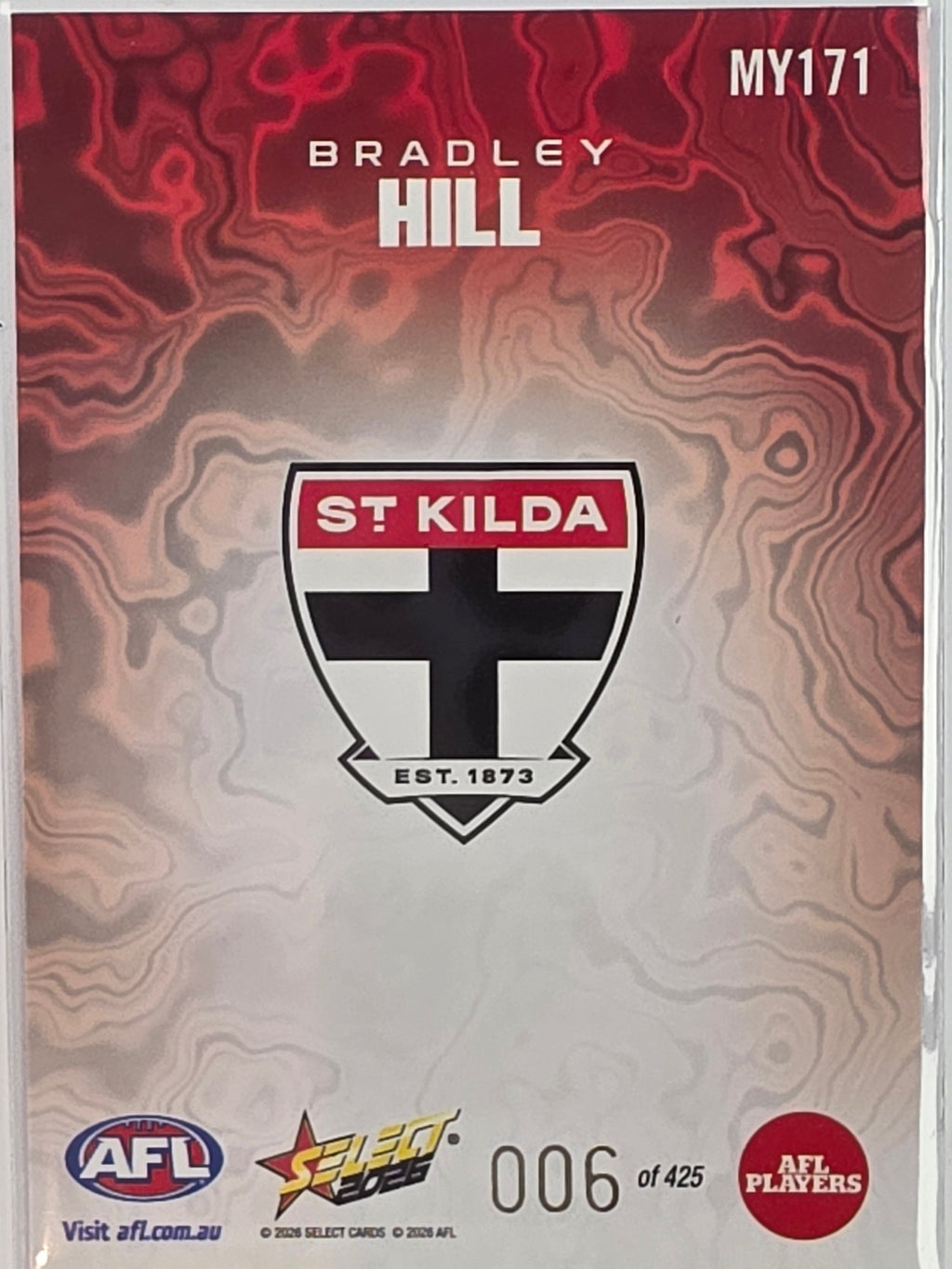 2026 AFL Footy Stars Mercury Team Colours MY171 #006/425 Bradley Hill - St Kilda Saints
