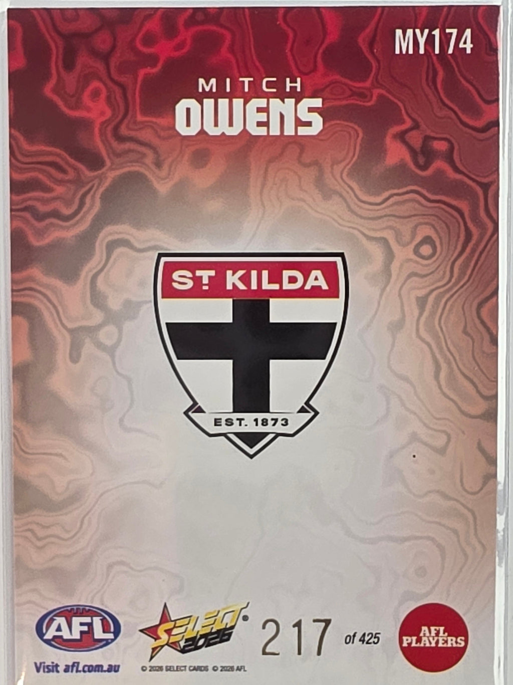 2026 AFL Footy Stars Mercury Team Colours MY174 #217/425 Mitch Owens - St Kilda Saints