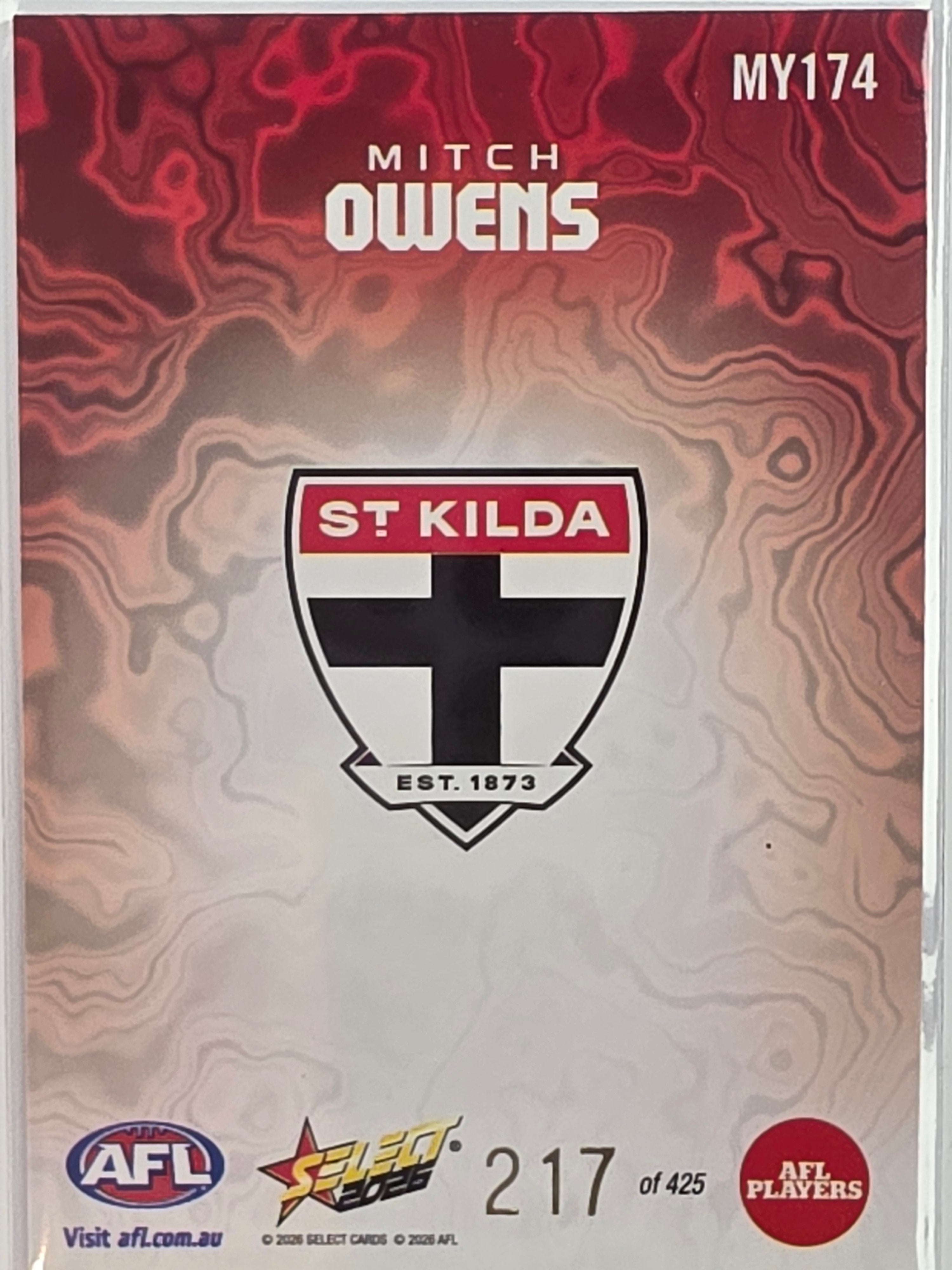 2026 AFL Footy Stars Mercury Team Colours MY174 #217/425 Mitch Owens - St Kilda Saints