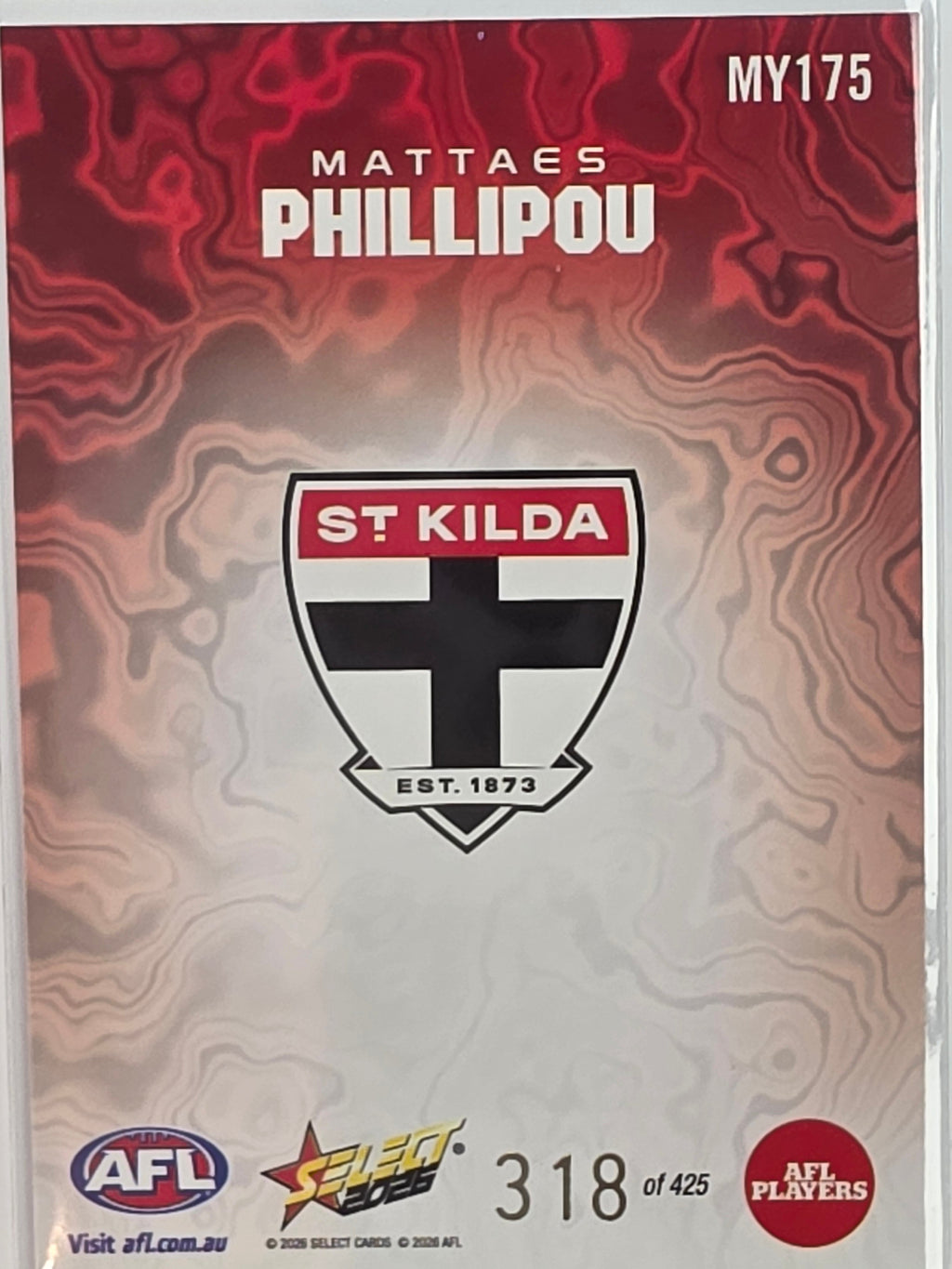 2026 AFL Footy Stars Mercury Team Colours MY175 #318/425 Mattaes Phillipou - St Kilda Saints