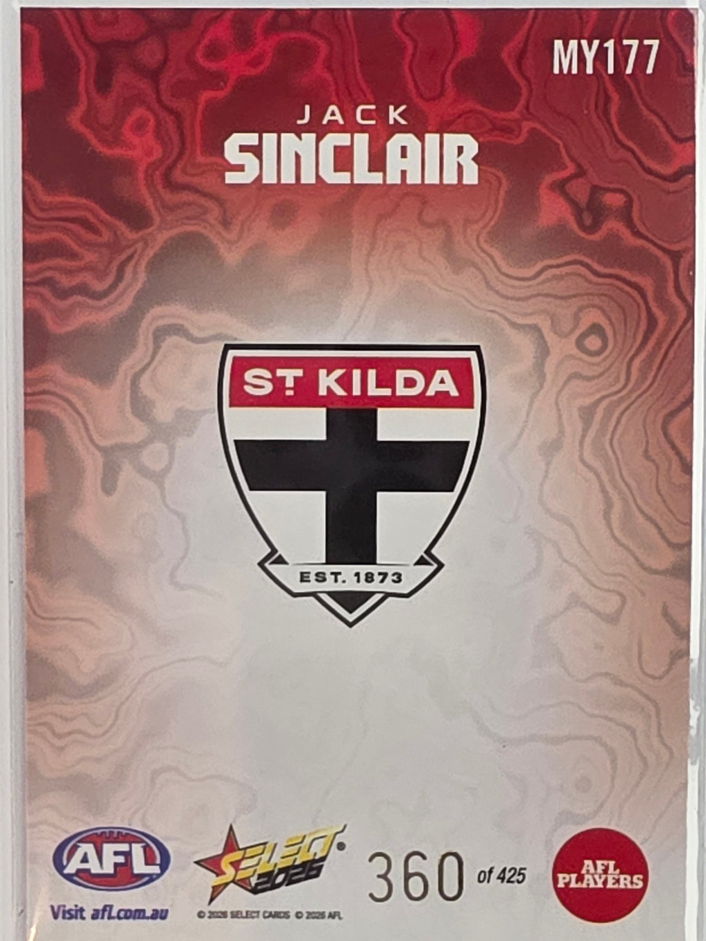 2026 AFL Footy Stars Mercury Team Colours MY177 #360/425 Jack Sinclair - St Kilda Saints