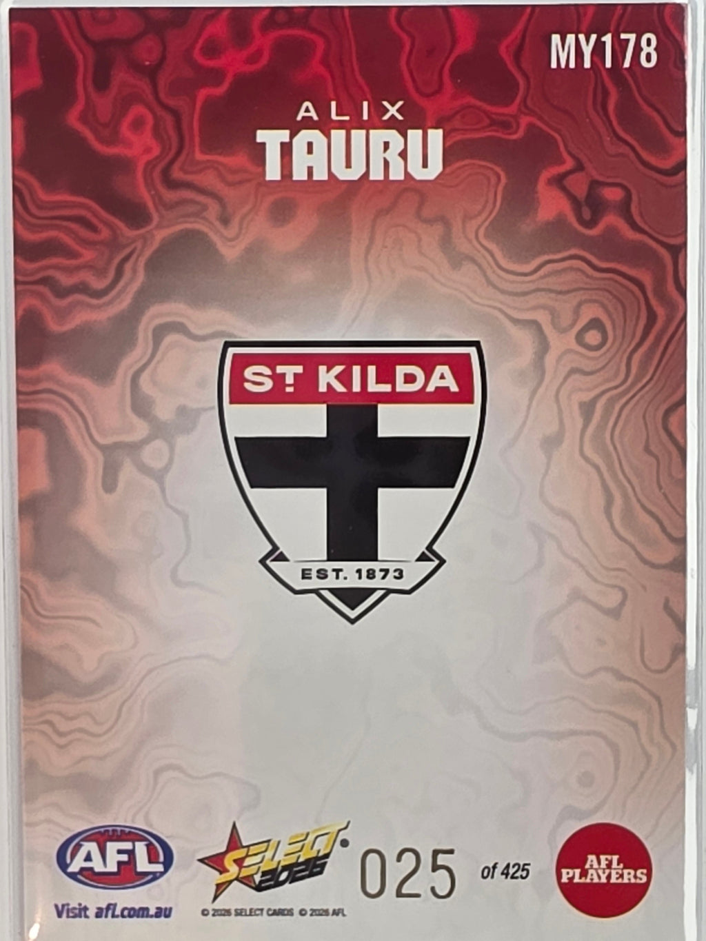 2026 AFL Footy Stars Mercury Team Colours MY178 #025/425 Alix Tauru - St Kilda Saints