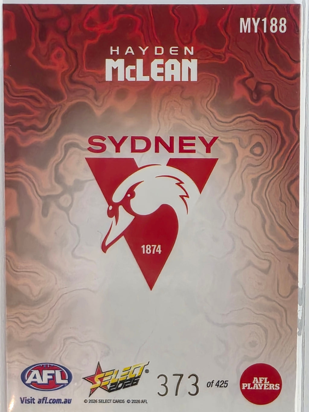 2026 AFL Footy Stars Mercury Team Colours MY188 #373/425 Hayden McLean - Sydney Swans