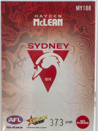2026 AFL Footy Stars Mercury Team Colours MY188 #373/425 Hayden McLean - Sydney Swans