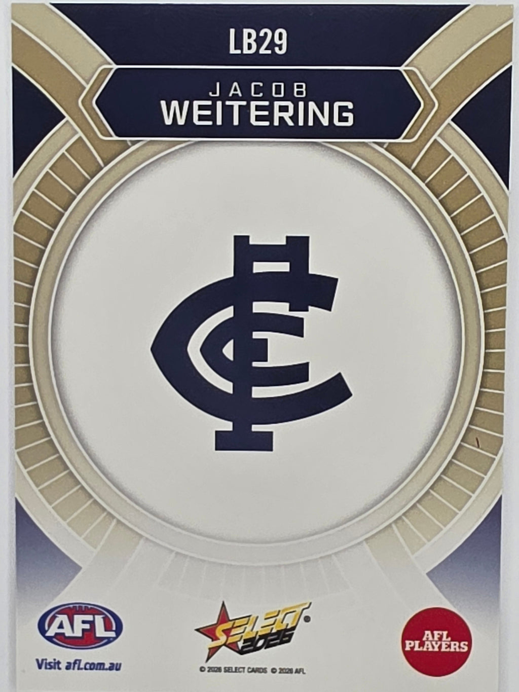 2026 AFL Footy Stars Luminous LB29 Jacob Weitering - Carlton Blues