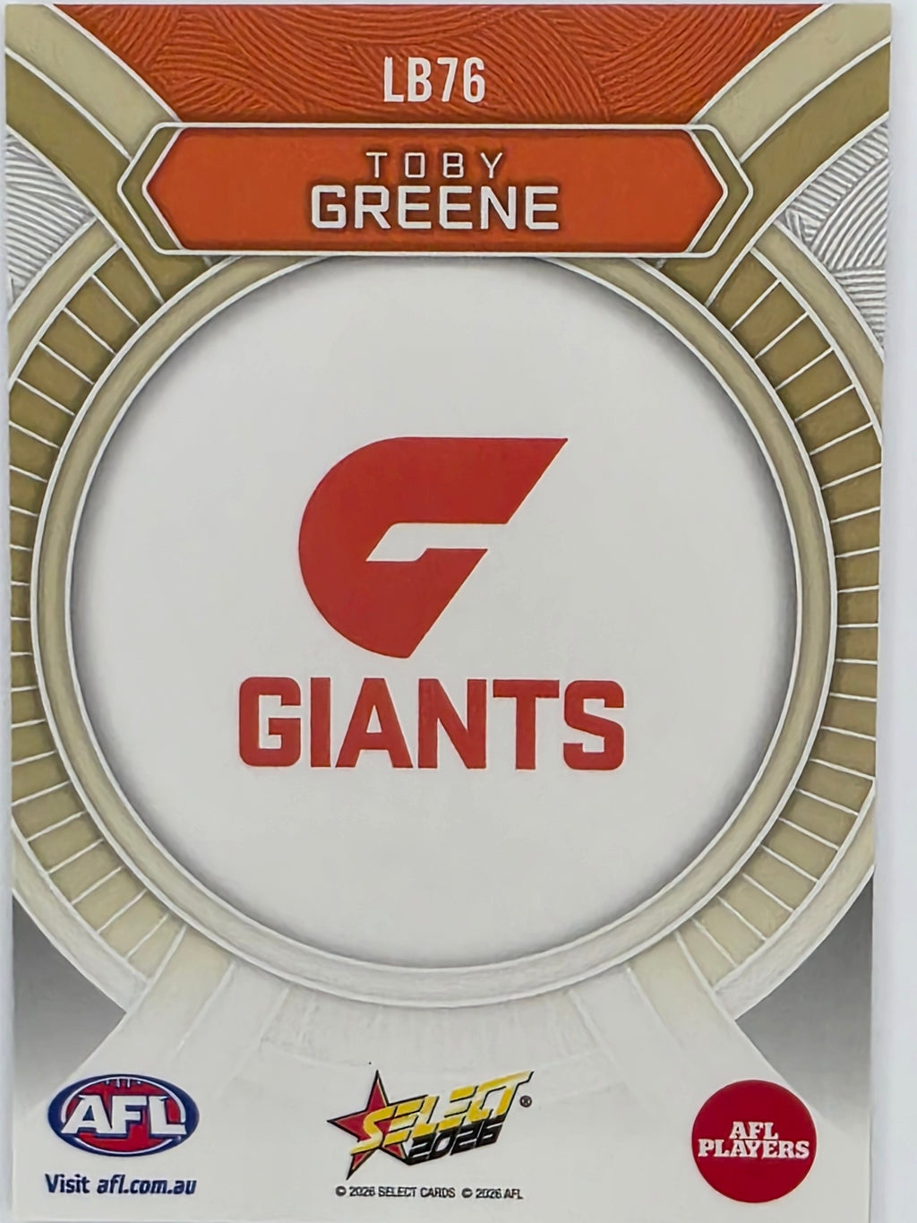 2026 AFL Footy Stars Luminous LB76 Toby Greene - GWS Giants