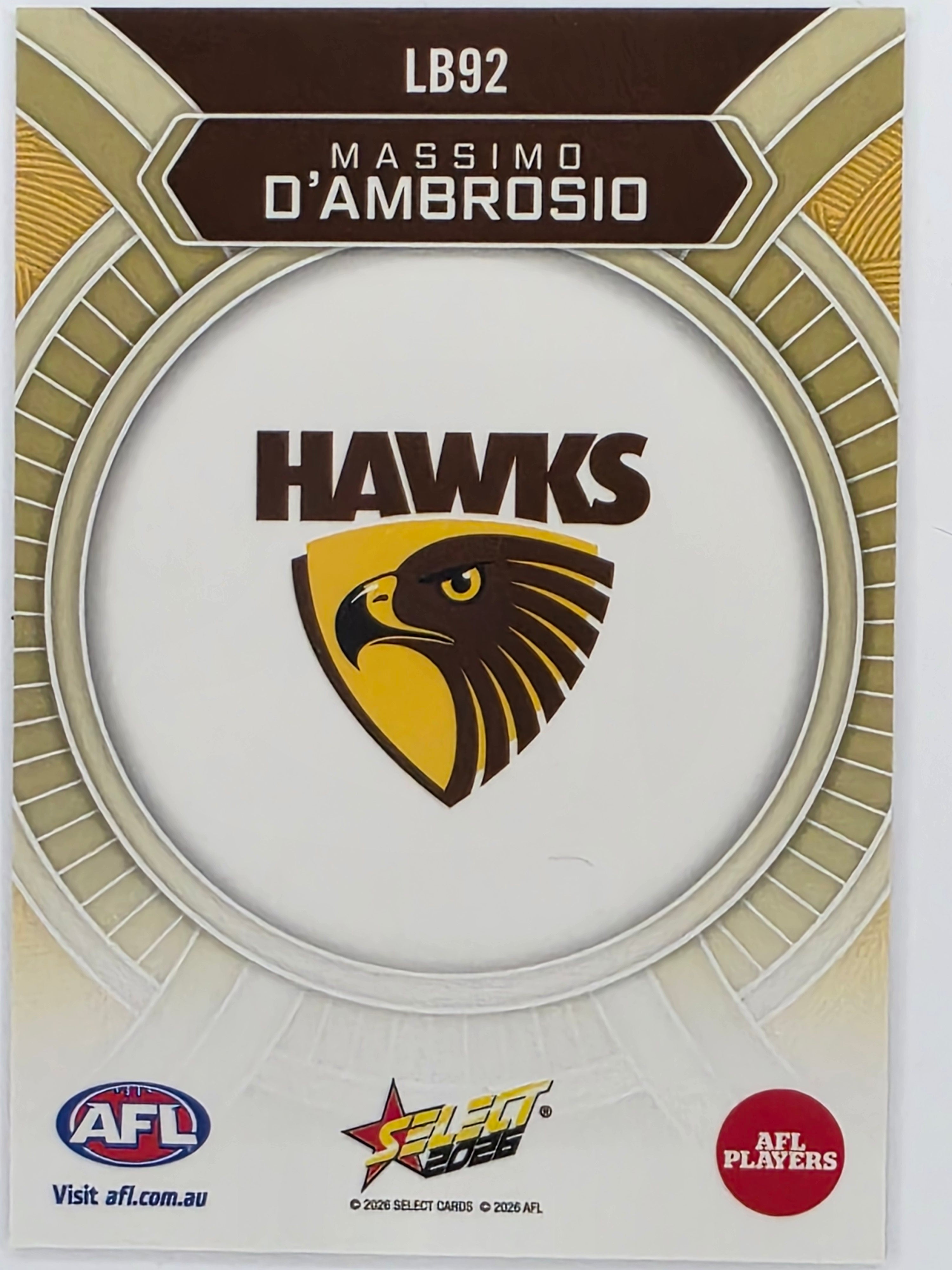 2026 AFL Footy Stars Luminous LB92 Massimo D’Ambrosio - Hawthorn Hawks