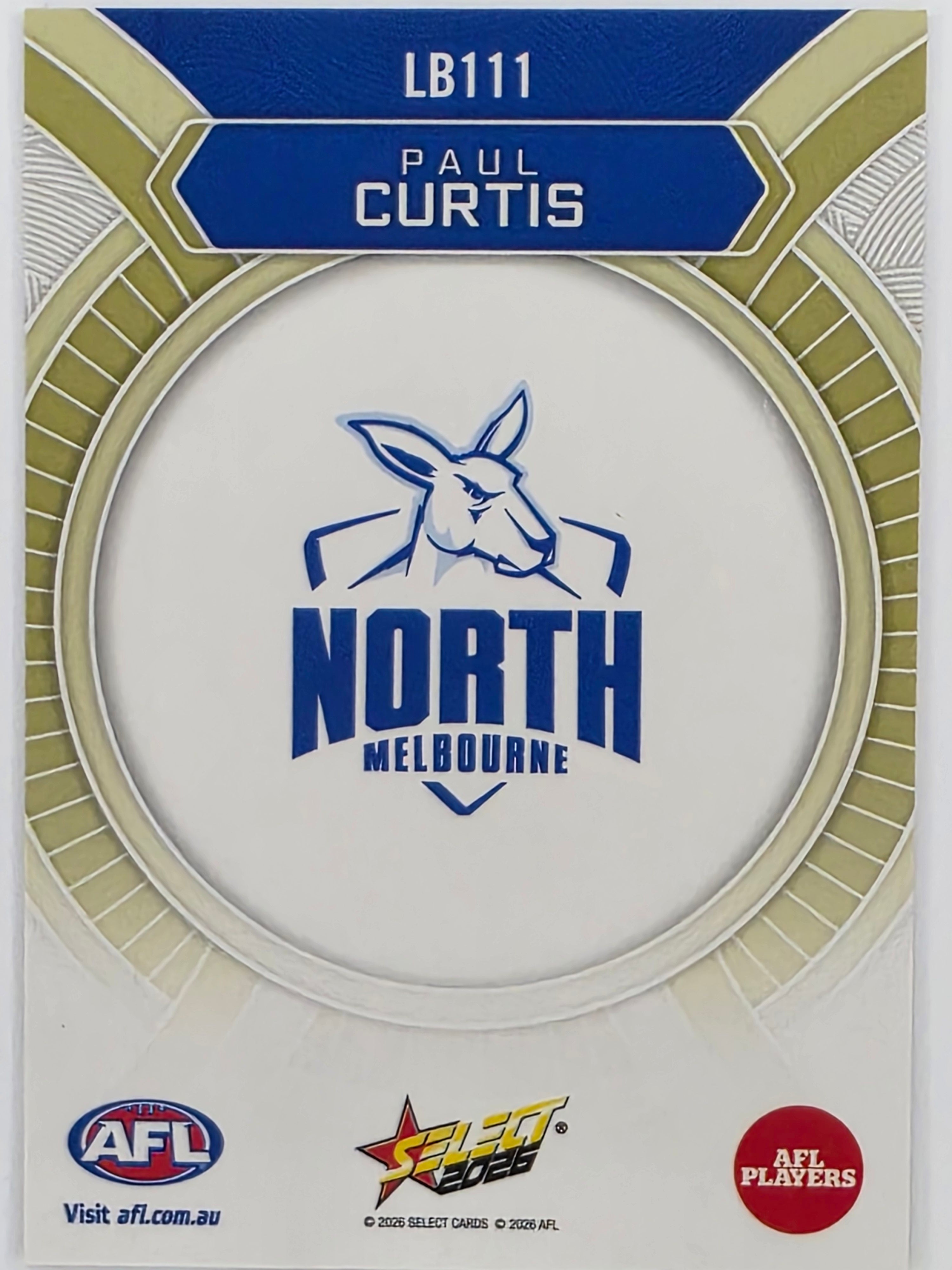 2026 AFL Footy Stars Luminous LB111 Paul Curtis - North Melbourne Kangaroos
