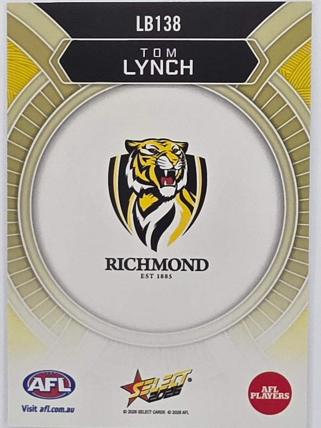 2026 AFL Footy Stars Luminous LB138 Tom Lynch - Richmond Tigers