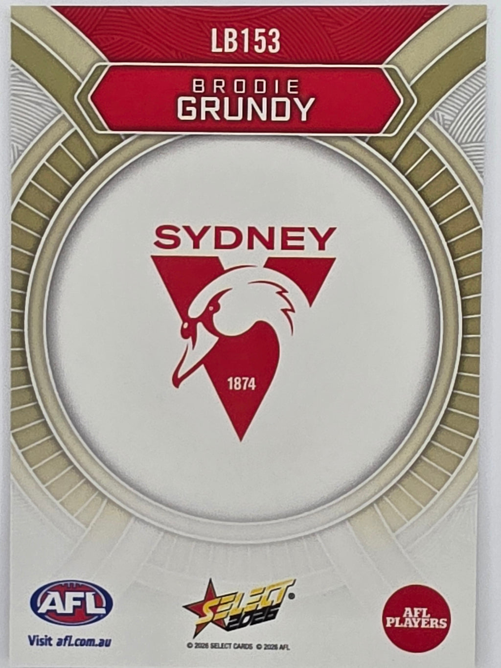 2026 AFL Footy Stars Luminous LB153 Brodie Grundy - Sydney Swans