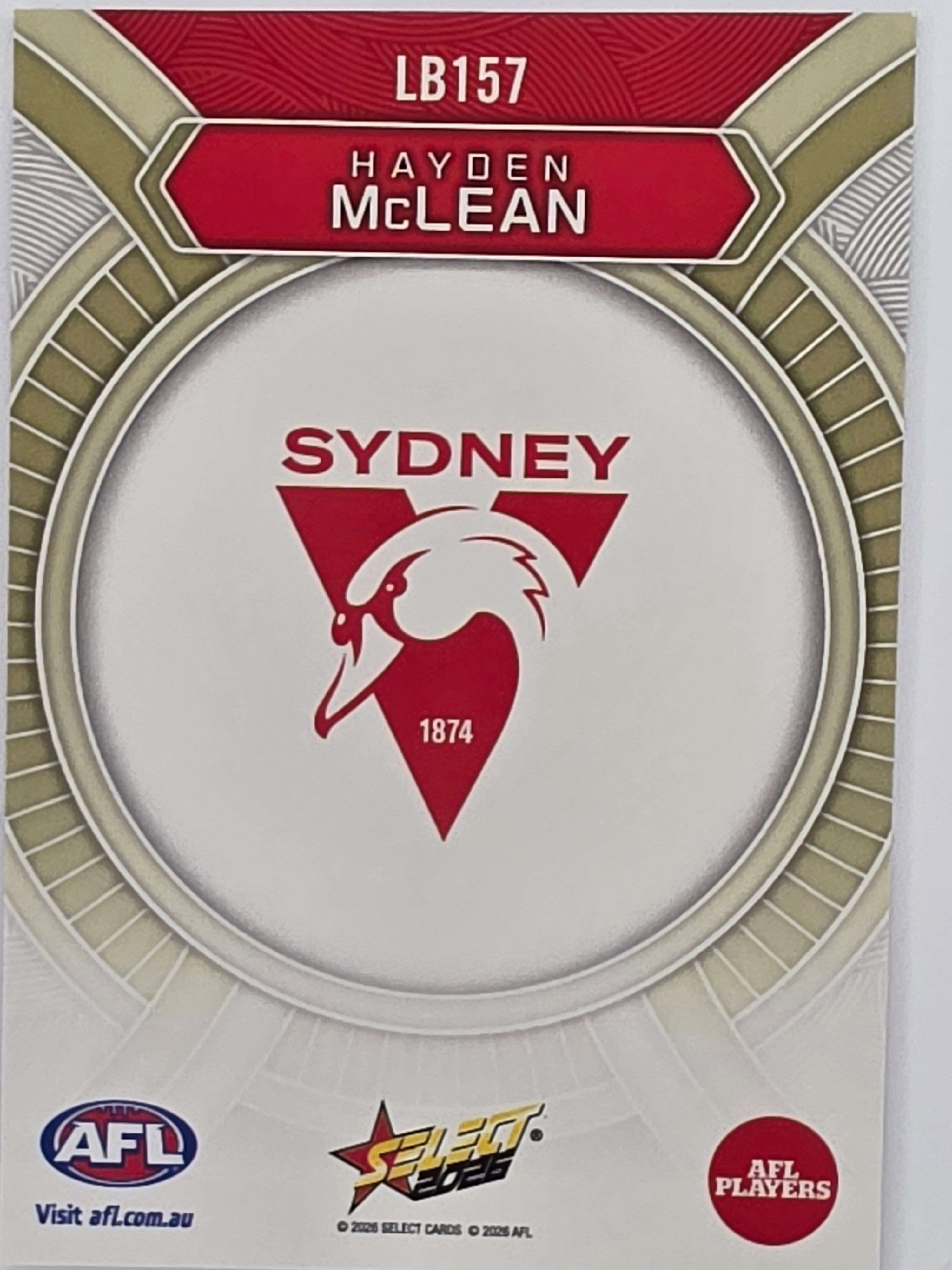 2026 AFL Footy Stars Luminous LB157 Hayden McLean - Sydney Swans
