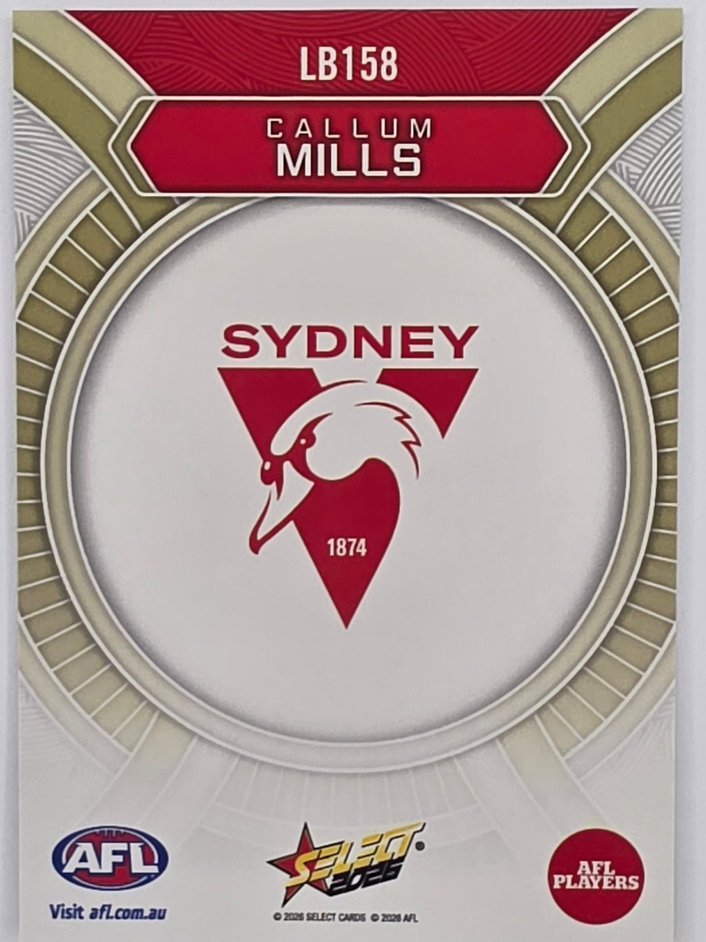 2026 AFL Footy Stars Luminous LB158 Callum Mills - Sydney Swans