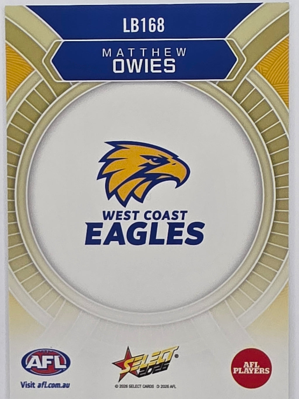 2026 AFL Footy Stars Luminous LB168 Matthew Owies - West Coast Eagles
