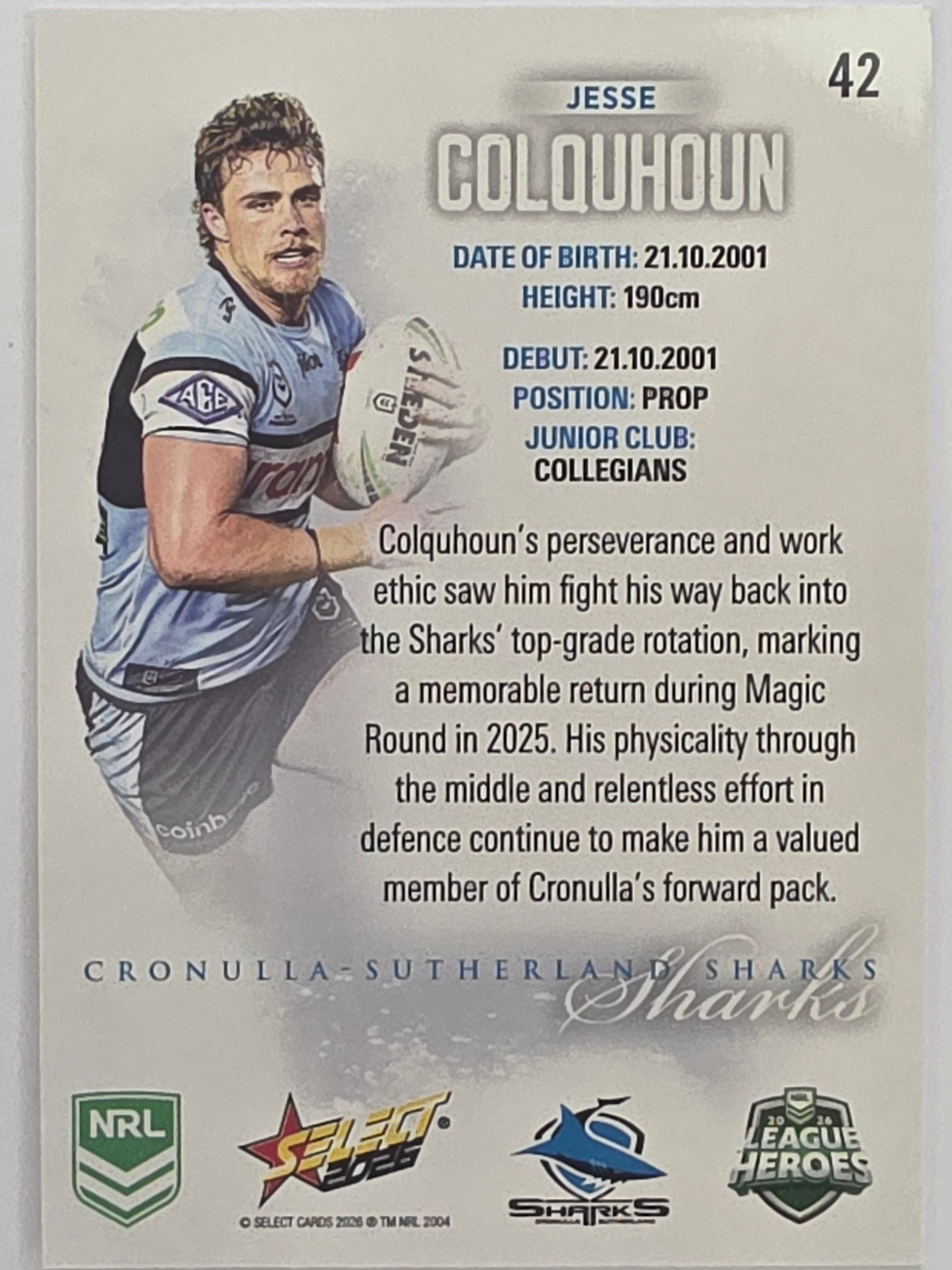 NRL 2026 League Heroes | Base | #042 | Jesse Colquhoun | Cronulla Sharks