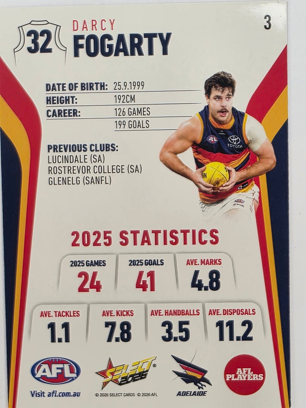 2026 AFL Footy Stars Base Card #003 Darcy Fogarty - Adelaide Crows