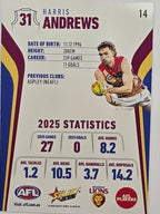2026 AFL Footy Stars Base Card #014 Harris Andrews - Brisbane Lions