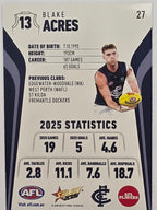 2026 AFL Footy Stars Base Card #027 Blake Acres - Carlton Blues