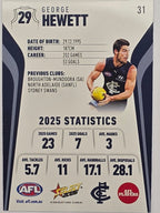 2026 AFL Footy Stars Base Card #031 George Hewett - Carlton Blues