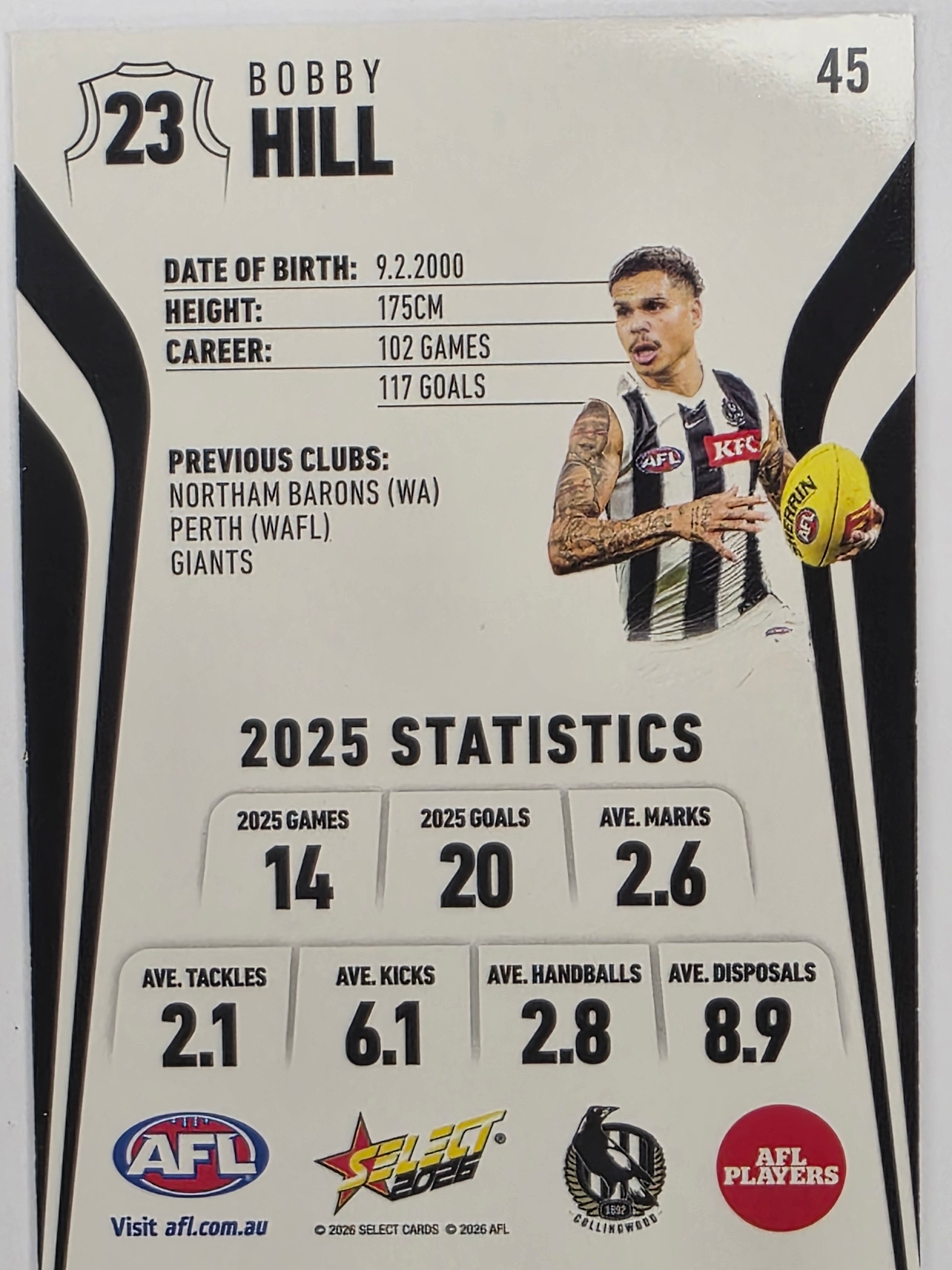 2026 AFL Footy Stars Base Card #045 Bobby Hill - Collingwood Magpies