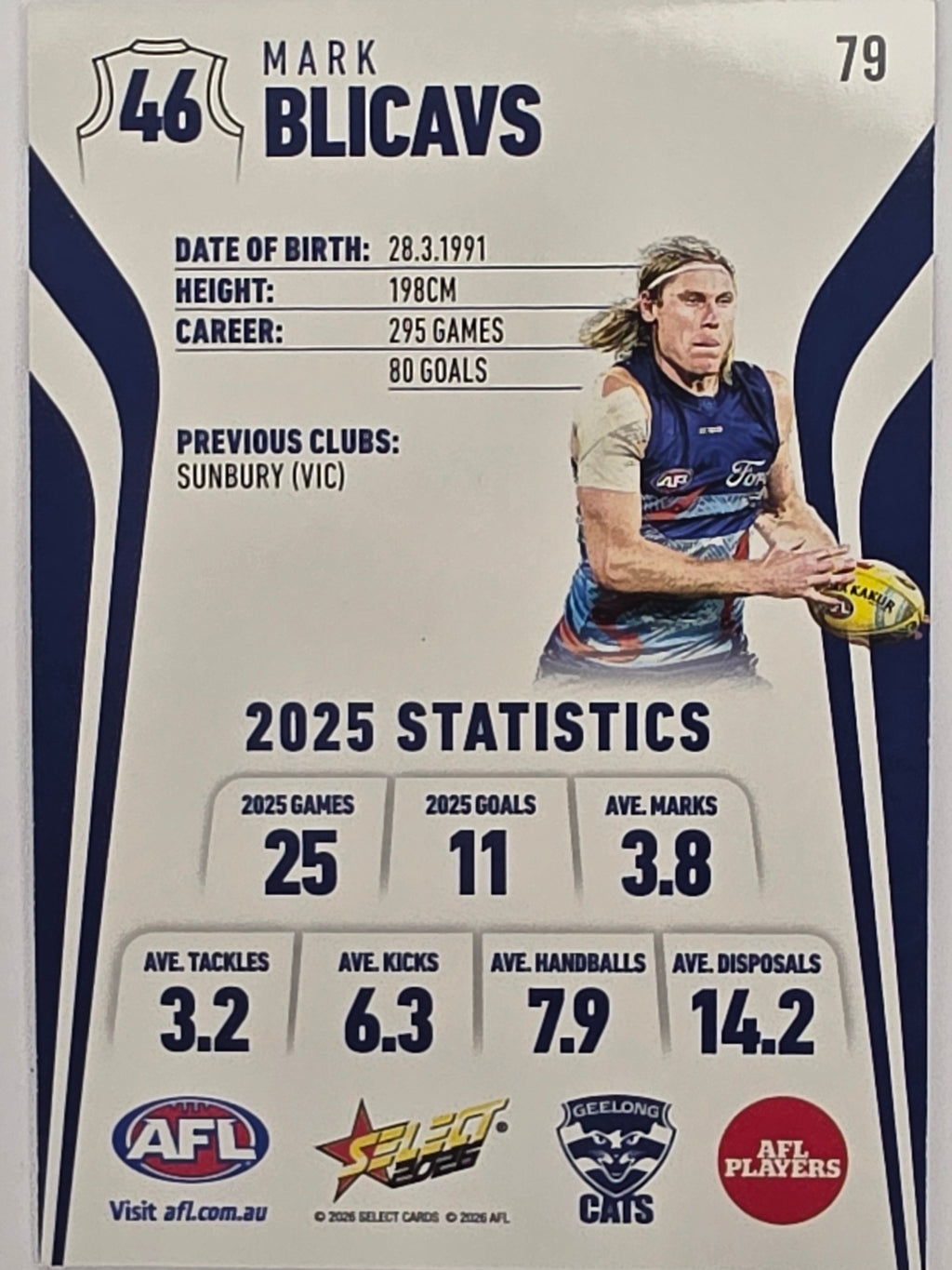 2026 AFL Footy Stars Base Card #079 Mark Blicavs - Geelong Cats