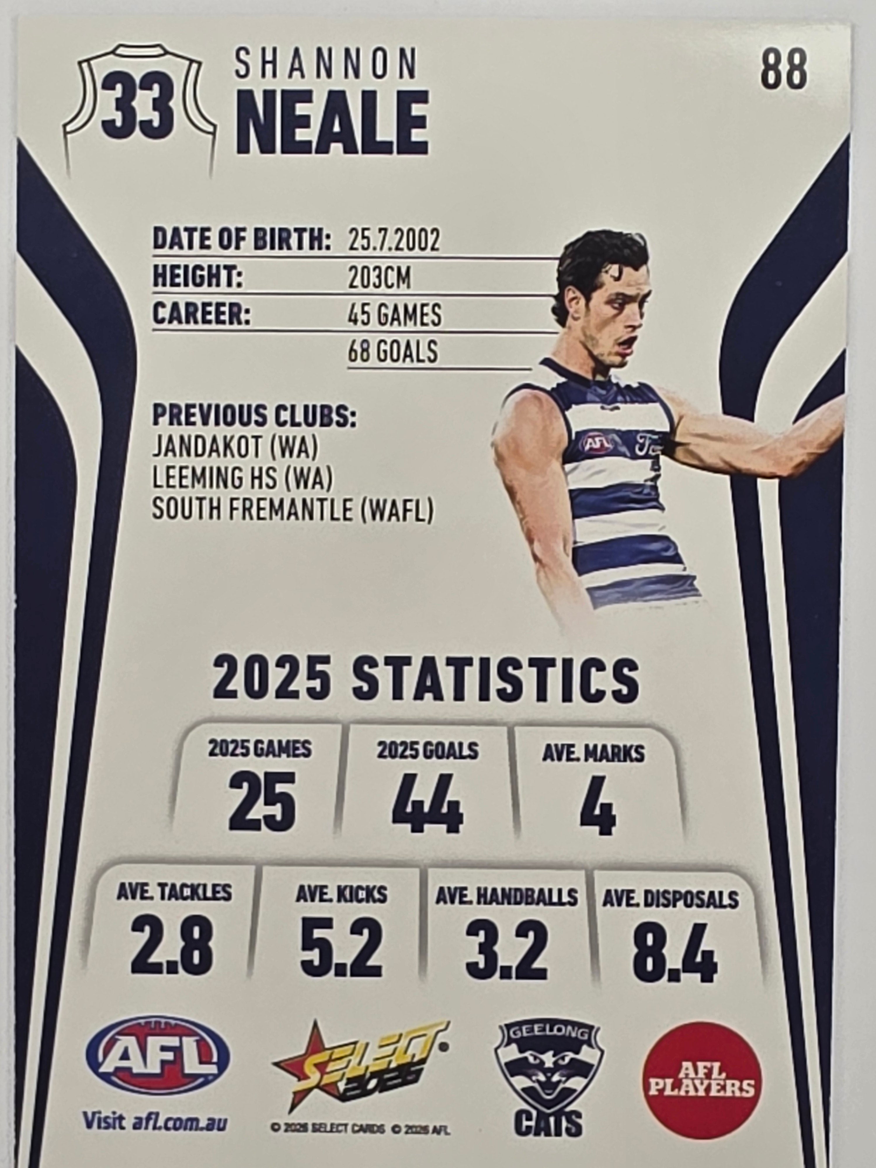 2026 AFL Footy Stars Base Card #088 Shannon Neale - Geelong Cats