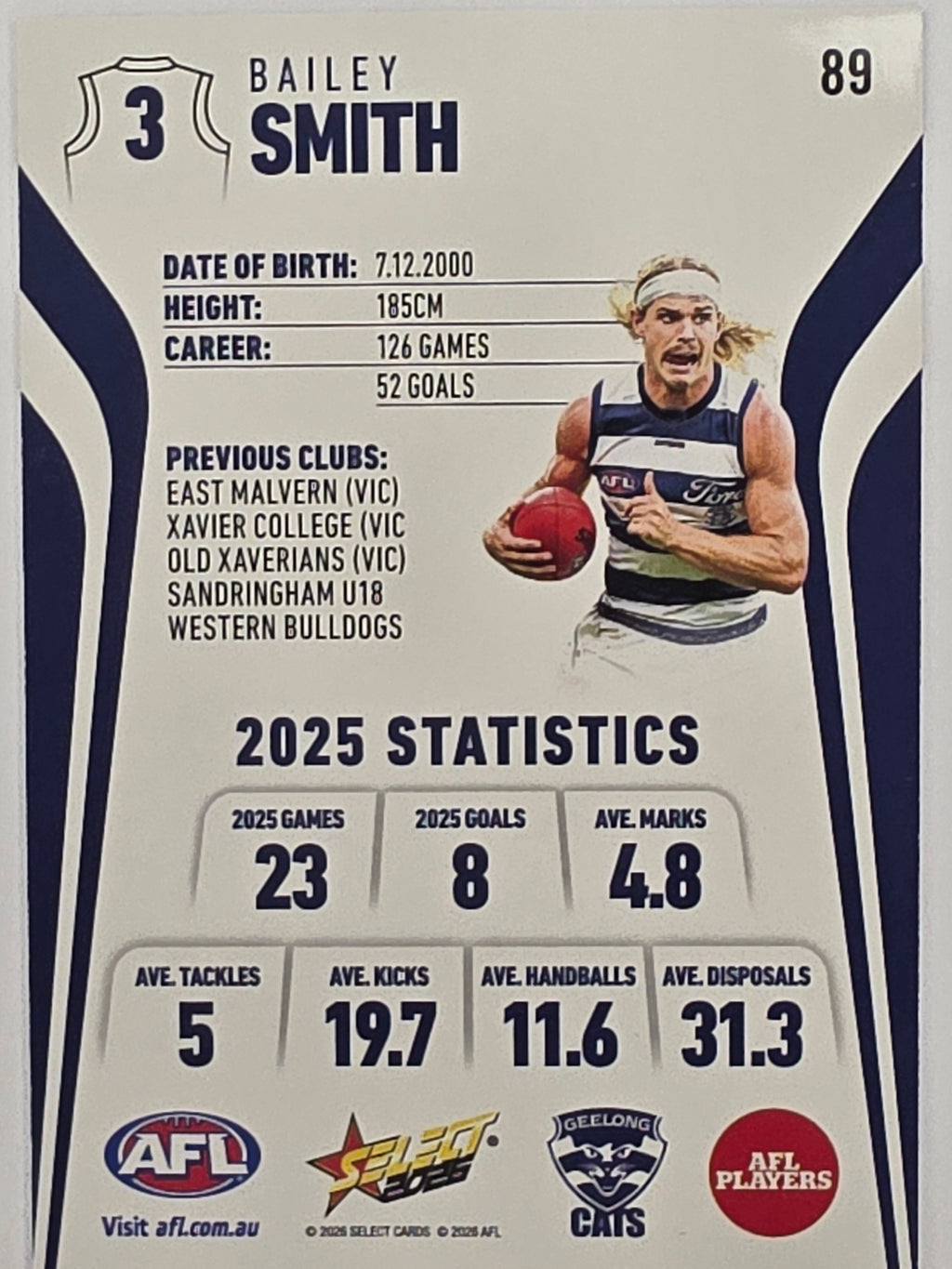 2026 AFL Footy Stars Base Card #089 Bailey Smith - Geelong Cats