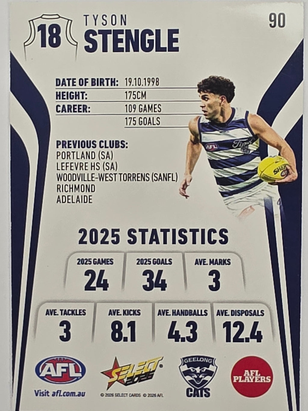 2026 AFL Footy Stars Base Card #09 Tyson Stengle - Geelong Cats