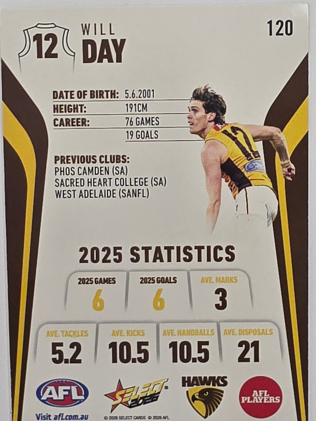 2026 AFL Footy Stars Base Card #120 Will Day - Hawthorn Hawks