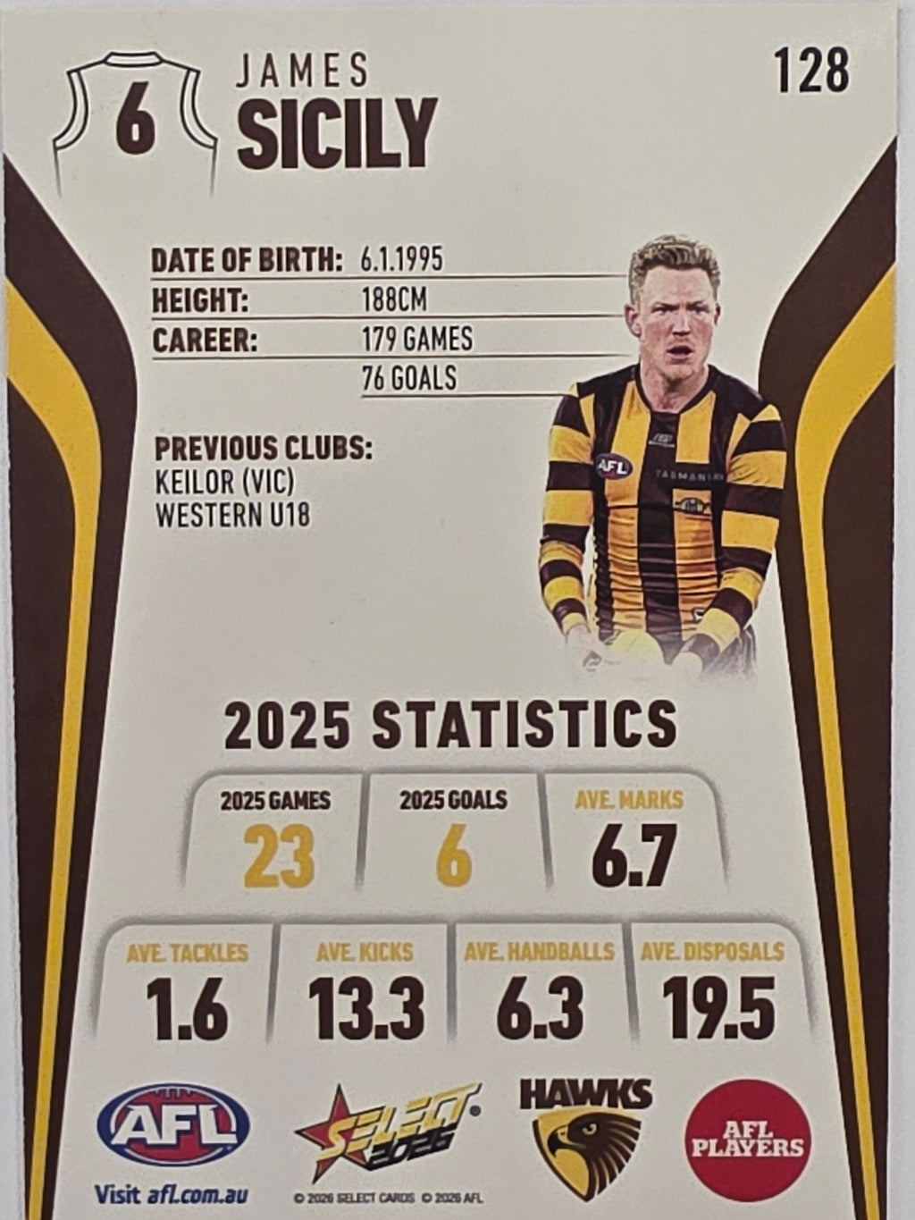 2026 AFL Footy Stars Base Card #128 James Sicily - Hawthorn Hawks