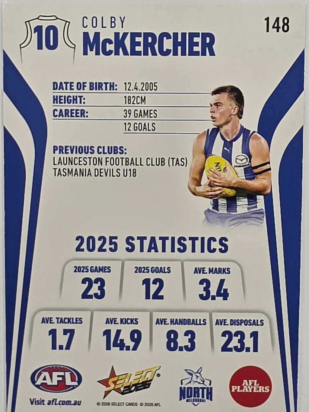 2026 AFL Footy Stars Base Card #148 Colby McKercher - North Melbourne Kangaroos