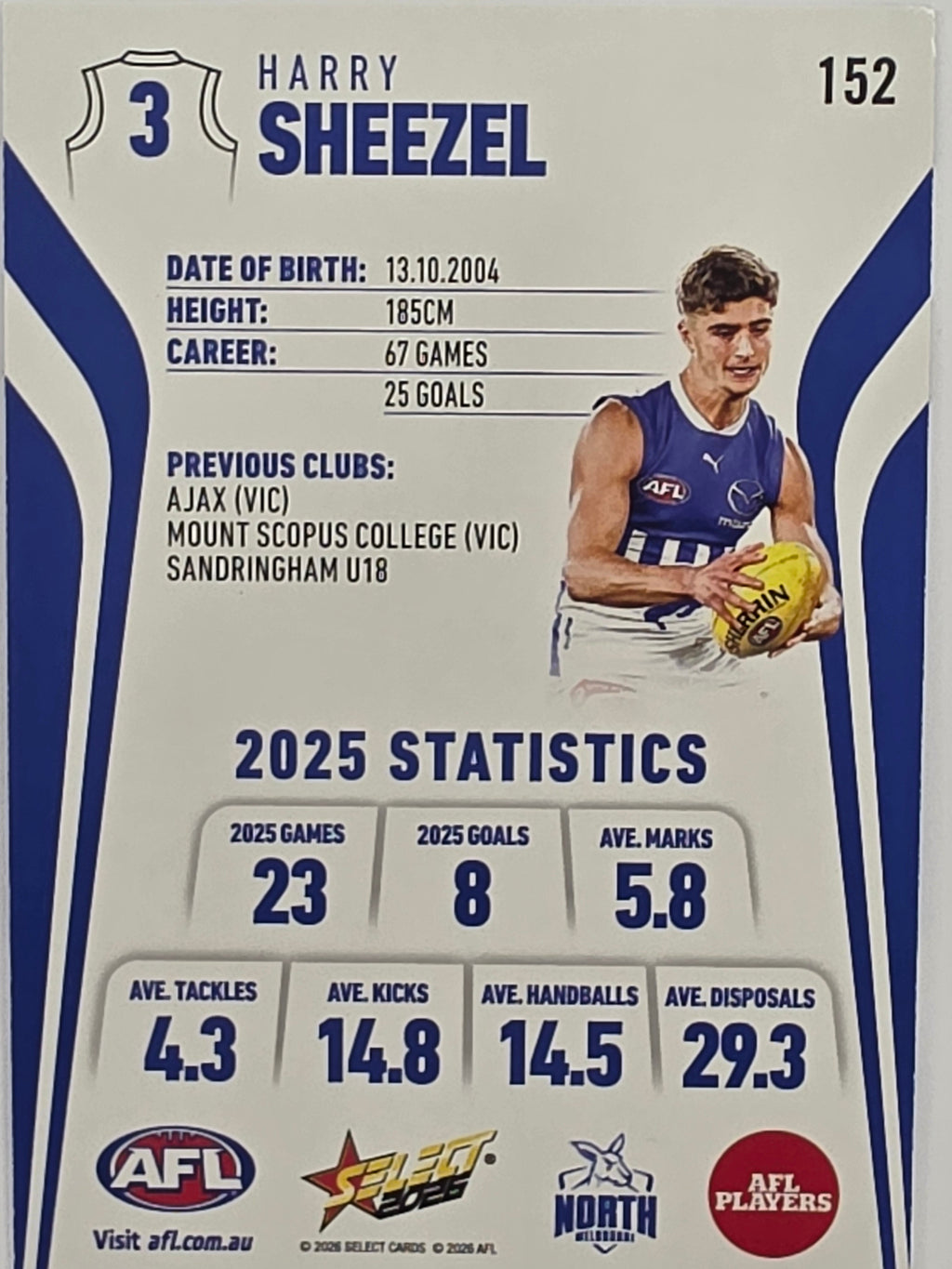 2026 AFL Footy Stars Base Card #152 Harry Sheezel - North Melbourne Kangaroos