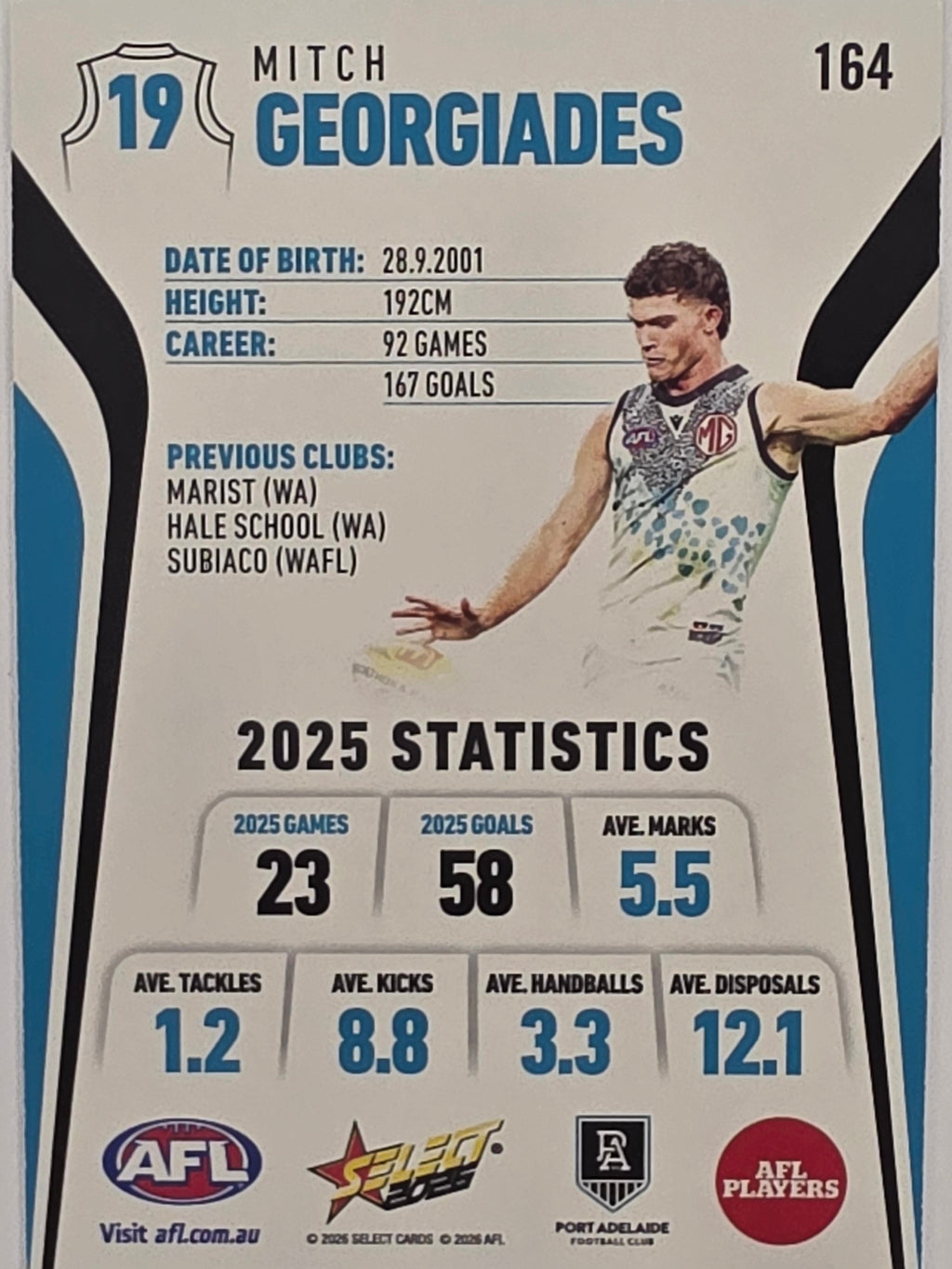 2026 AFL Footy Stars Base Card #164 Mitch Georgiades - Port Adelaide Power