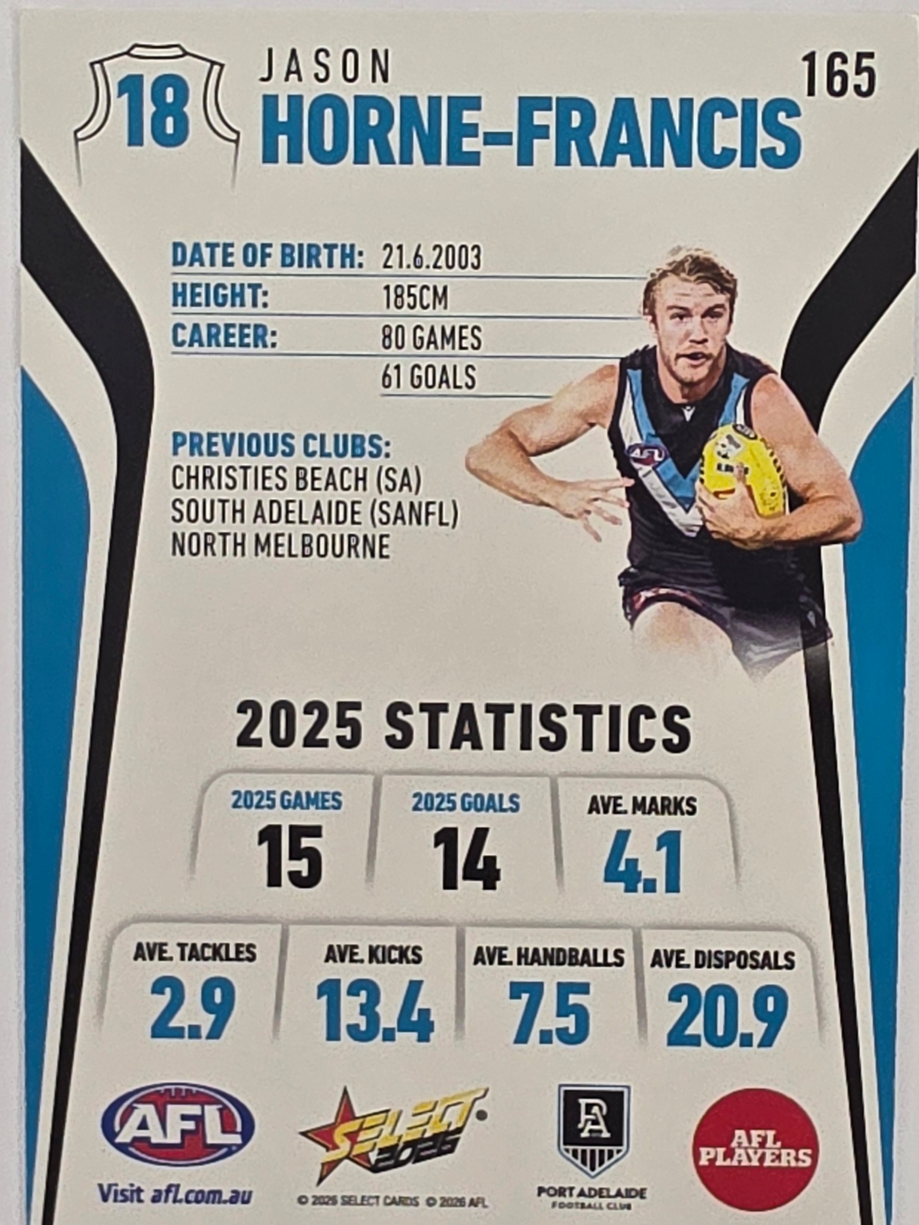 2026 AFL Footy Stars Base Card #165 Jason Horne-Francis - Port Adelaide Power