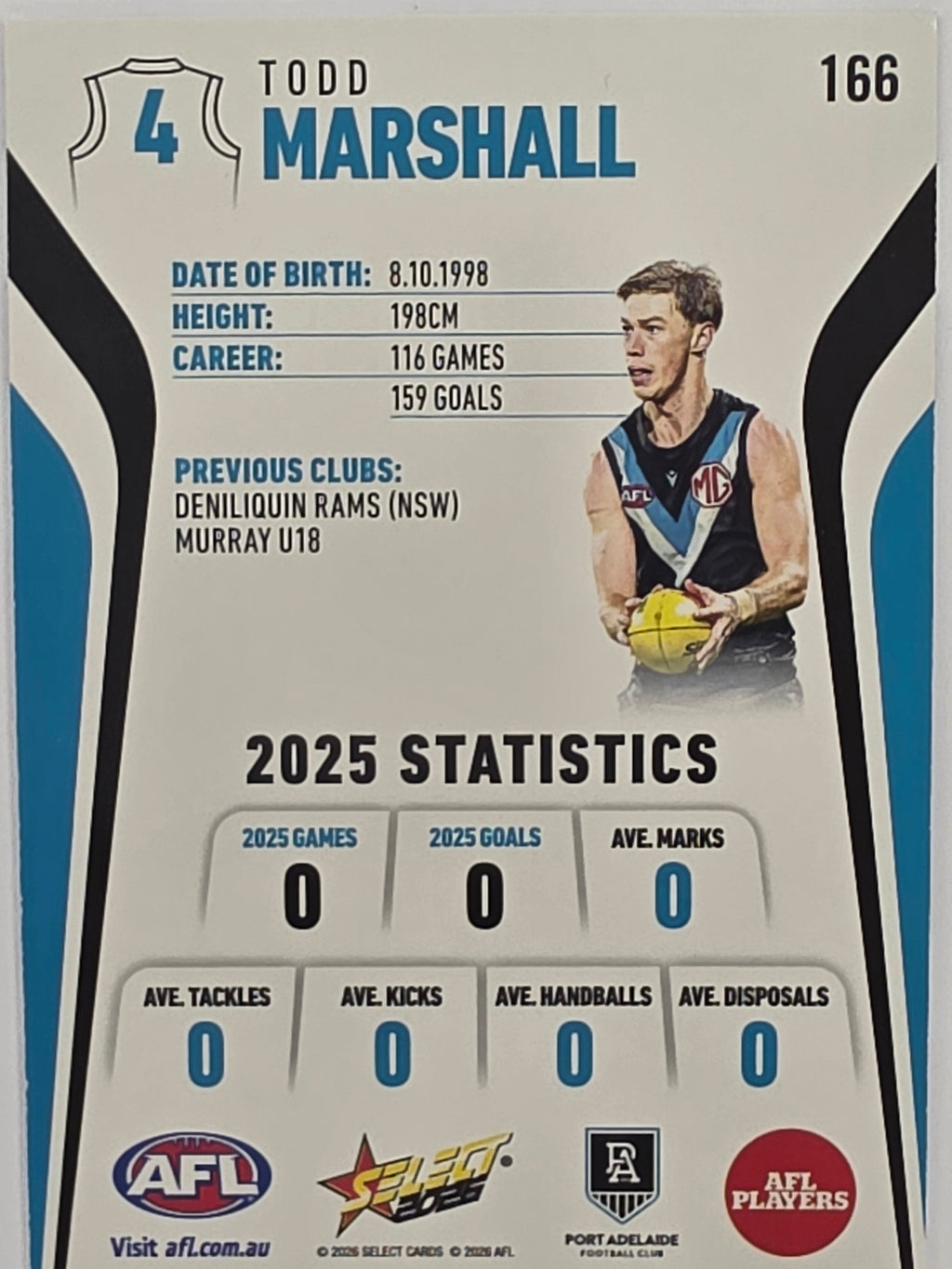 2026 AFL Footy Stars Base Card #166 Todd Marshall - Port Adelaide Power
