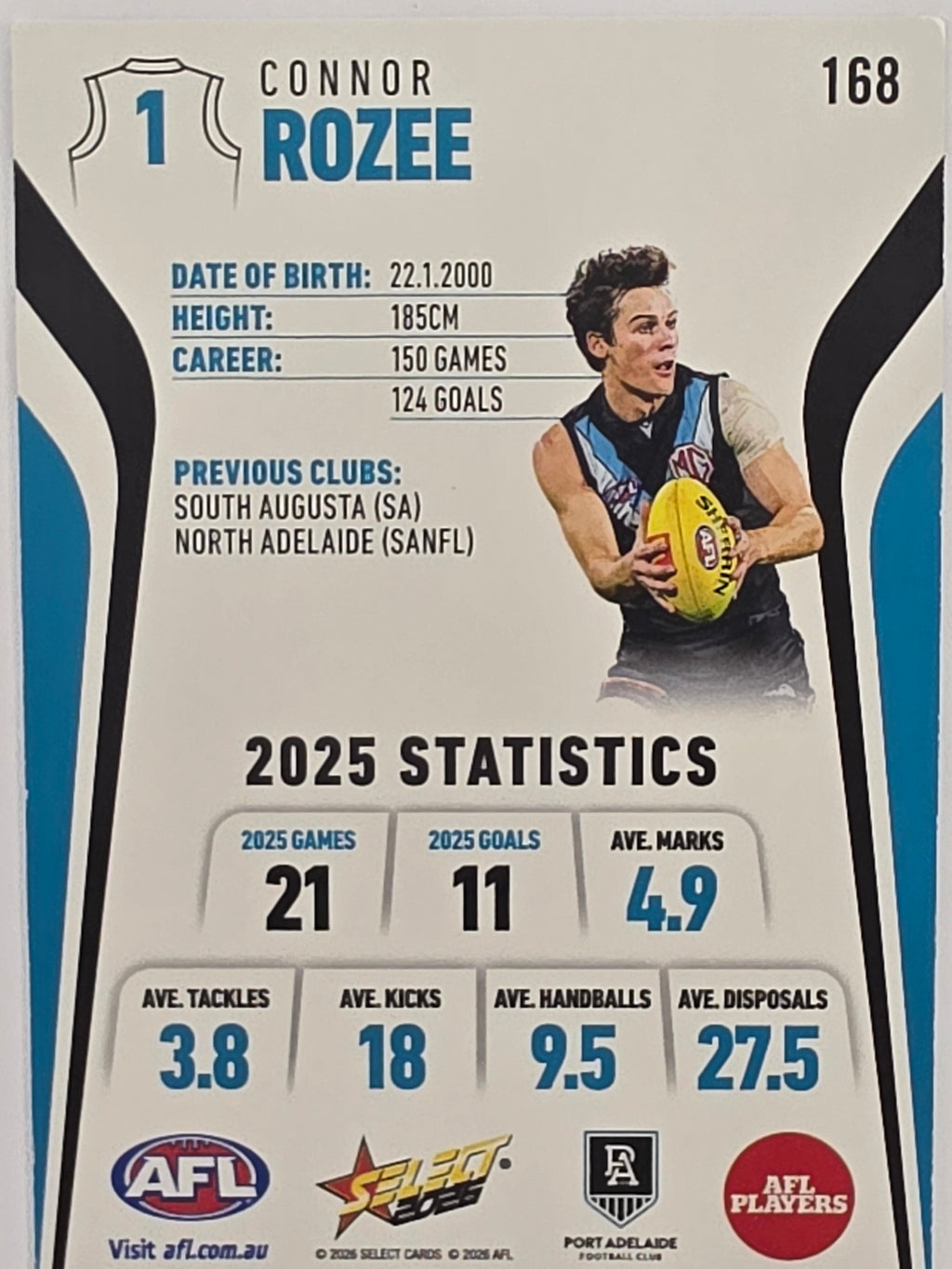 2026 AFL Footy Stars Base Card #168 Connor Rozee - Port Adelaide Power